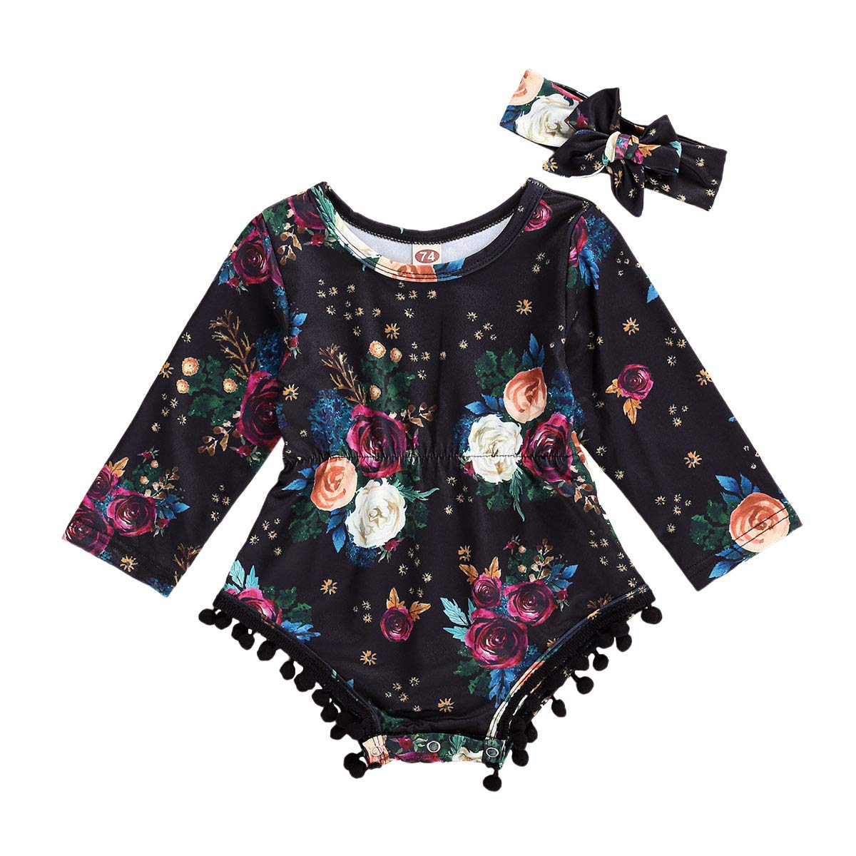 Adorable Floral Tassel Romper Bodysuit for Baby Girls 0-24 Months | Cute Pom Pom Outfits for Newborn & Toddler | Perfect for Photoshoots, Parties & Everyday Wear