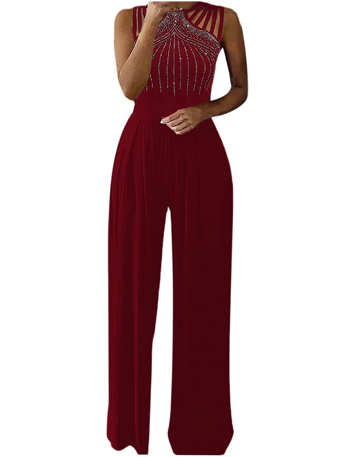 Elegant Women's Sequin Sleeveless Party Jumpsuit - High Waist Wide Leg Romper for Evening Events & Special Occasions