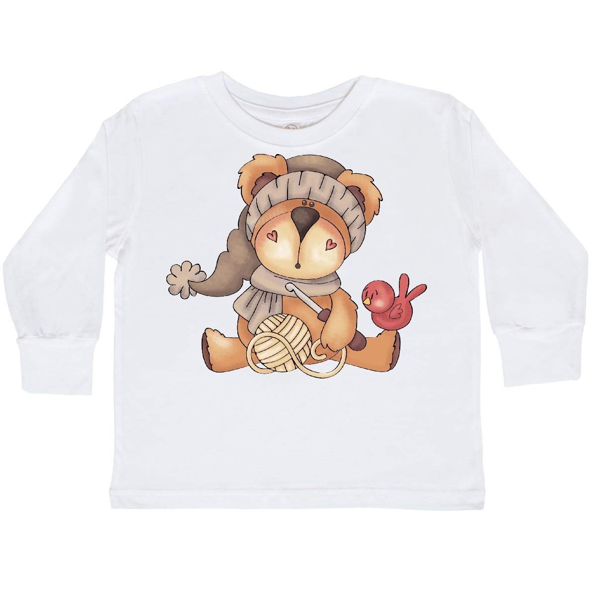 Inktastic Winter Crochet Bear Long Sleeve T-Shirt for Toddlers - Cozy & Cute Baby Boy Girl Outfit for Christmas, Holiday & Winter Season