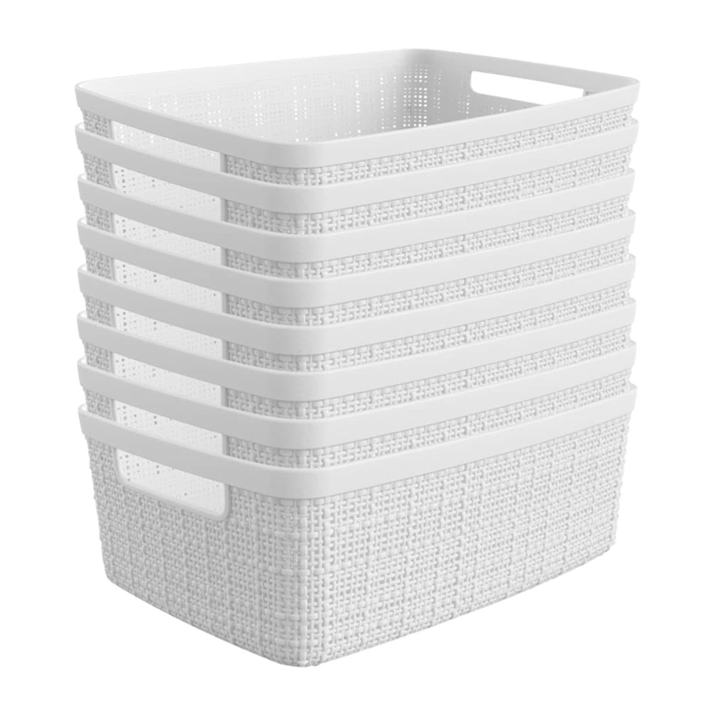 Curver 8-Pack Small Jute Decorative Storage Baskets - Plastic Organizer Bins for Home Office, Closet Shelves, Kitchen Pantry & Bedroom Organization | Perfect for Storing Toys, Blankets, Books & Home Essentials