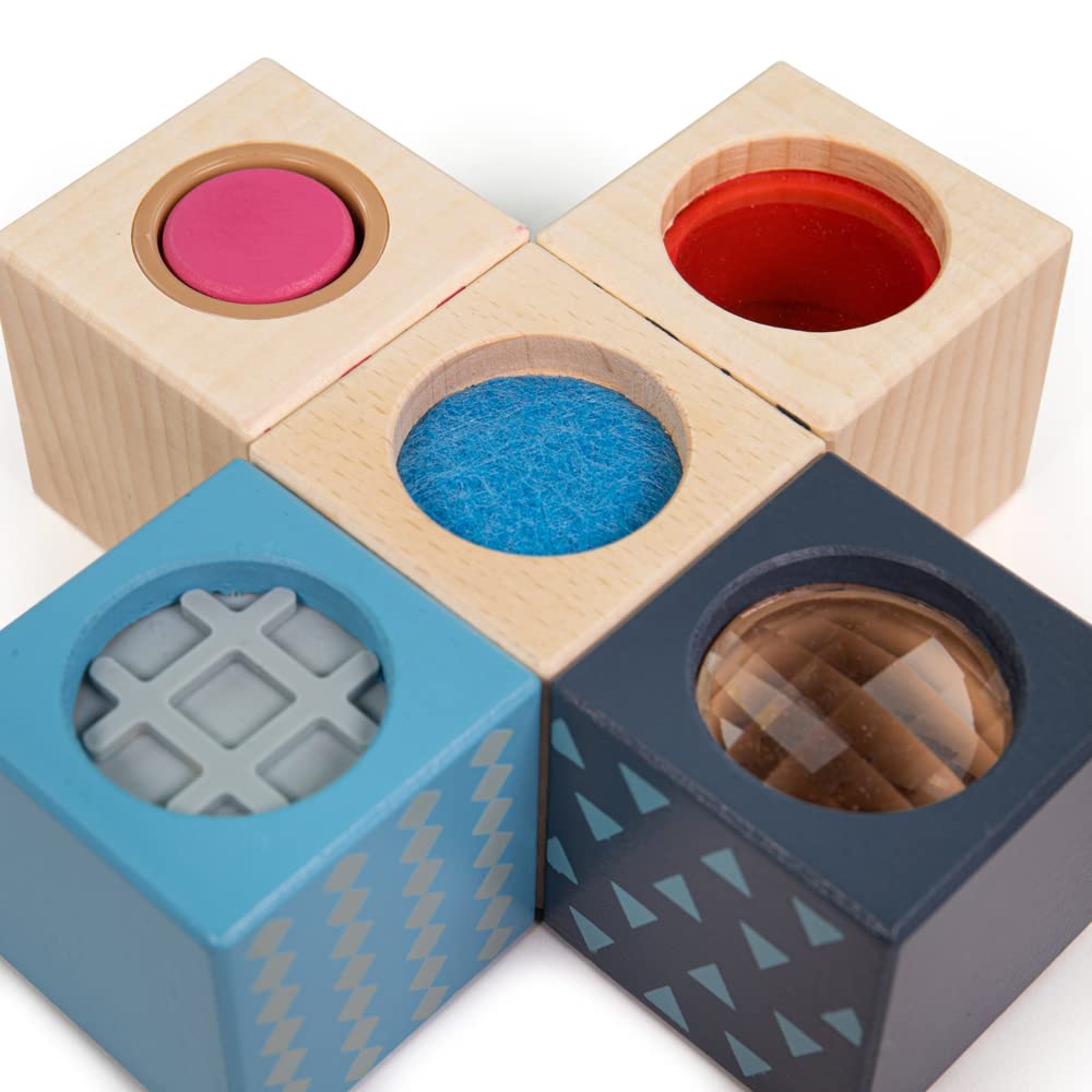 Bigjigs Toys FSC Certified Wooden Sensory Blocks - Natural Wood Building Toys for 1 2 3 Year Olds - Montessori Learning Toys for Toddlers & Babies - Perfect for Early Childhood Development & Sensory Play