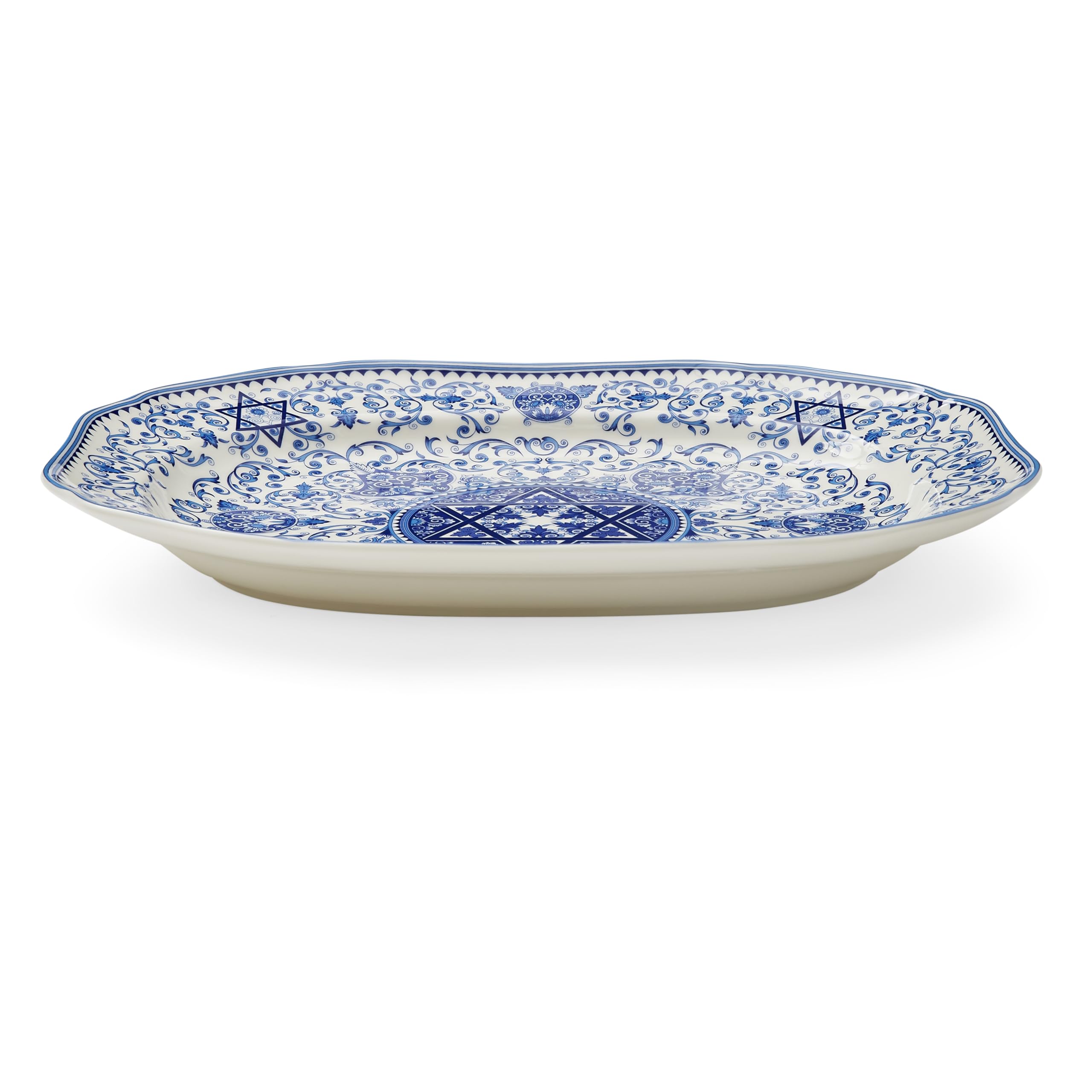 Spode Judaica 14-inch Oval Porcelain Platter with Star of David Design - Large Shabbat Dinner Plate for Jewish Holidays - Microwave & Dishwasher Safe - Perfect for Seder Meals, Hanukkah Celebrations, and Kosher Dining
