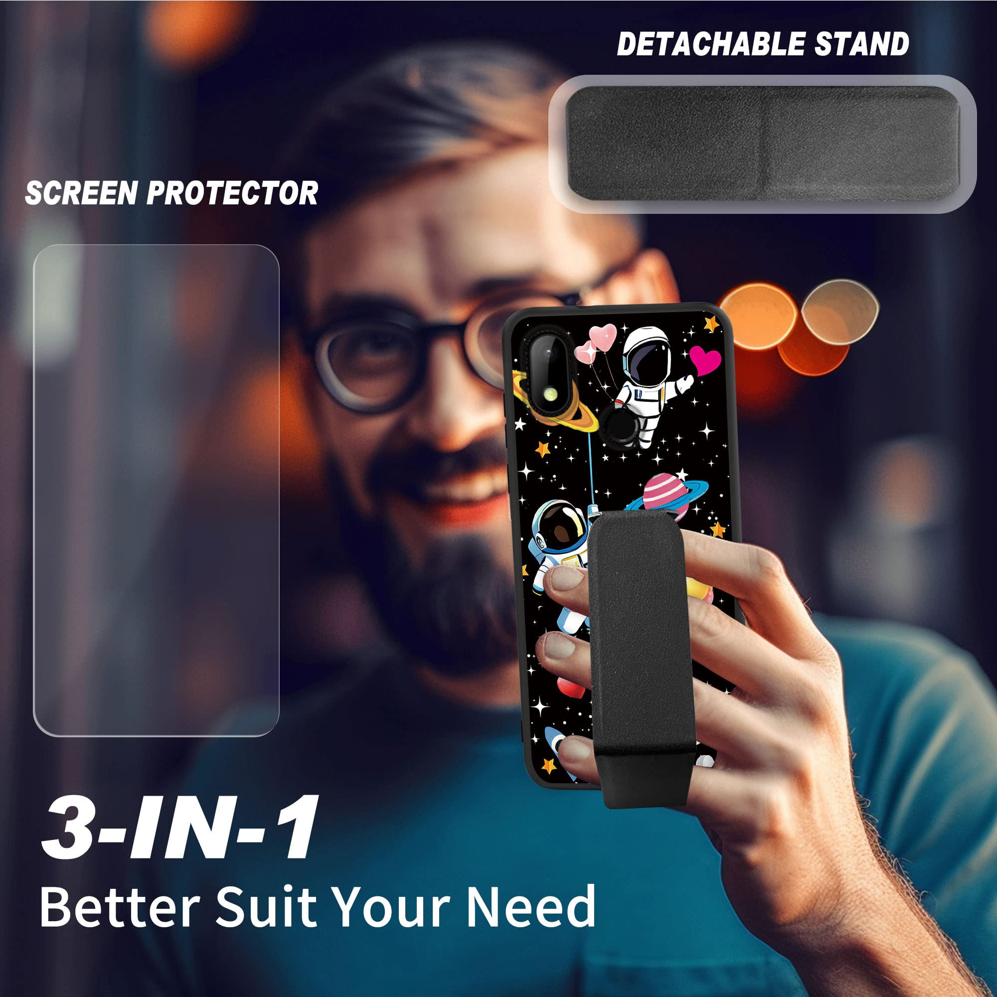 RYUITHDJP Astronaut Cute Theme Phone Case for Hot Pepper Chilaca 6.5 Inch - Soft TPU Protective Cover with Detachable Stand & Screen Protector | Perfect for Everyday Use, Work, and Travel