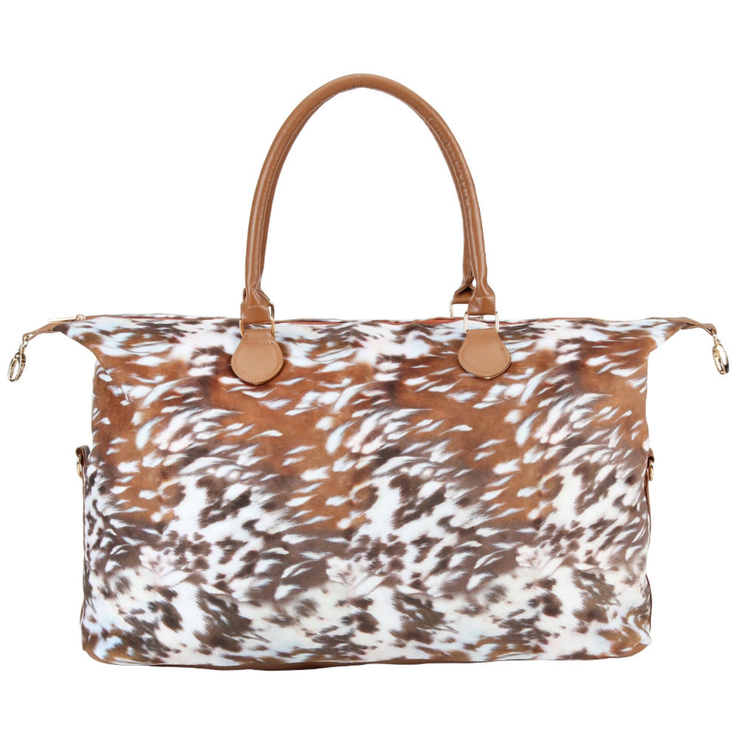 Women's Large Weekender Duffle Bag - Cow Leopard Print for Travel & Overnight Trips