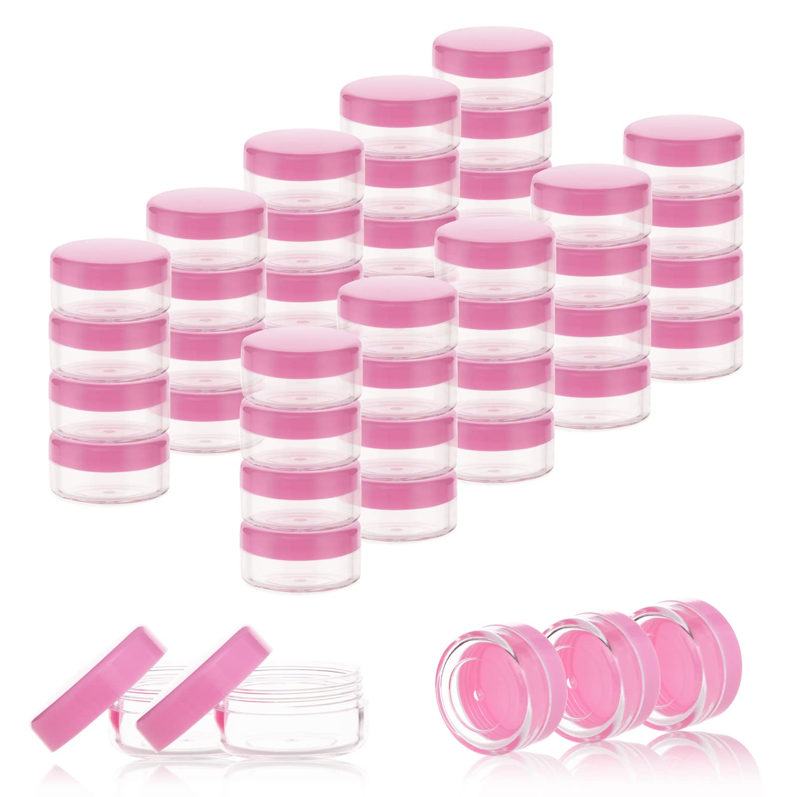 ZEJIA 10 Gram Refillable Empty Sample Jars with Lids - 40 Count Small Plastic Cosmetic Containers for Makeup, Skincare, Travel & DIY (Pink) - Perfect for Samples, Creams, Salves & Beauty Products
