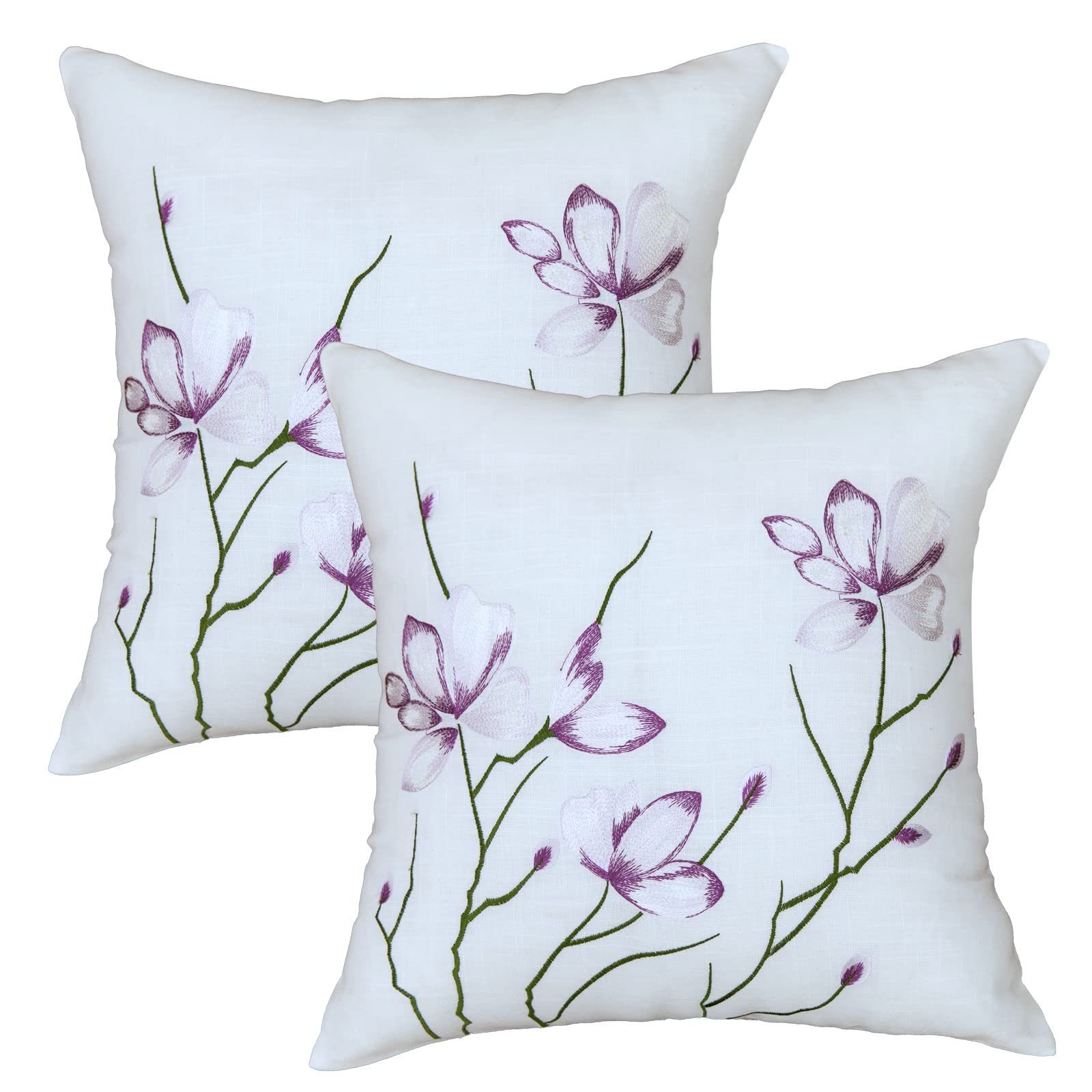 Premium 18x18 Inch White Throw Pillow Covers Set of 2 - Soft Farmhouse Style Decorative Cushion Covers with Exquisite Embroidery for Bed, Couch & Sofa - Perfect for Living Room, Bedroom & Home Decor
