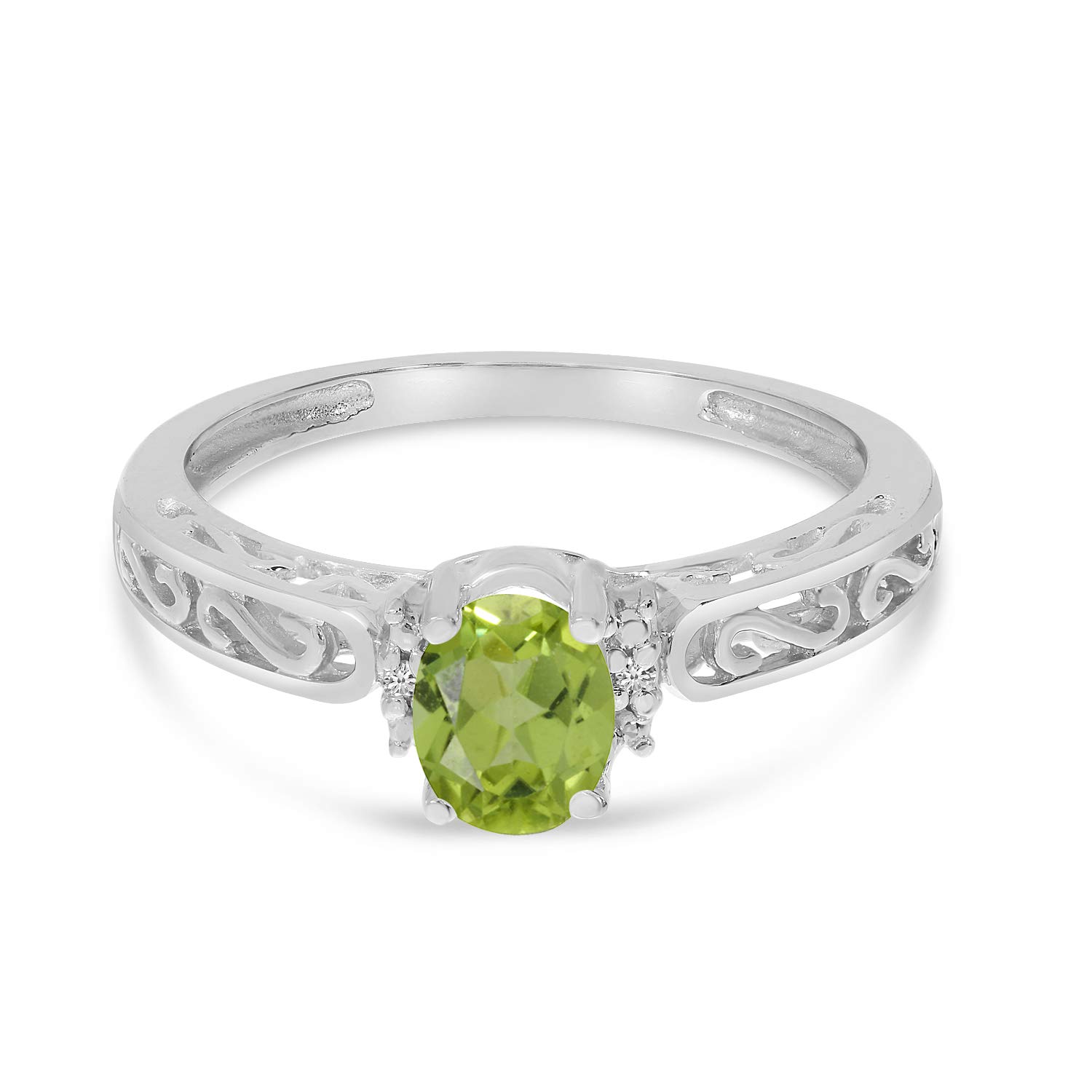 14K White Gold Oval Peridot and Diamond Ring for Women - Elegant Birthstone Jewelry Gift for Anniversary, Engagement, or Special Occasions