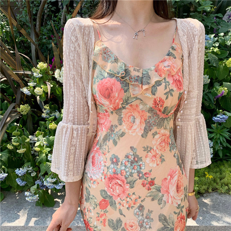 Floral Summer Dress for Women - Spaghetti Strap French Style Sleeveless Dress 812 | Perfect for Beach Vacation, Date Night & Summer Parties