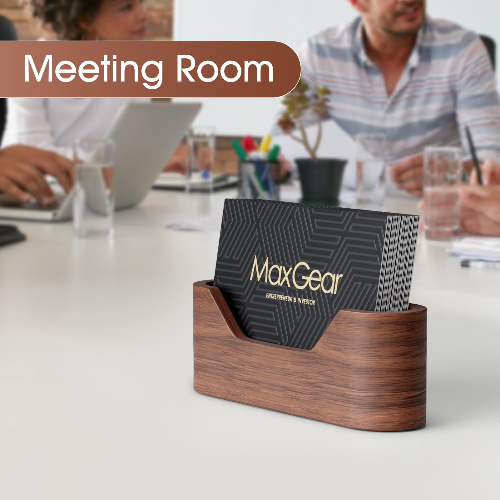 Premium Walnut Wood Business Card Holder - Elegant Oval Office Desk Organizer for Professional Business Cards | Perfect for Corporate Gifts, Office Decor & Executive Desktops