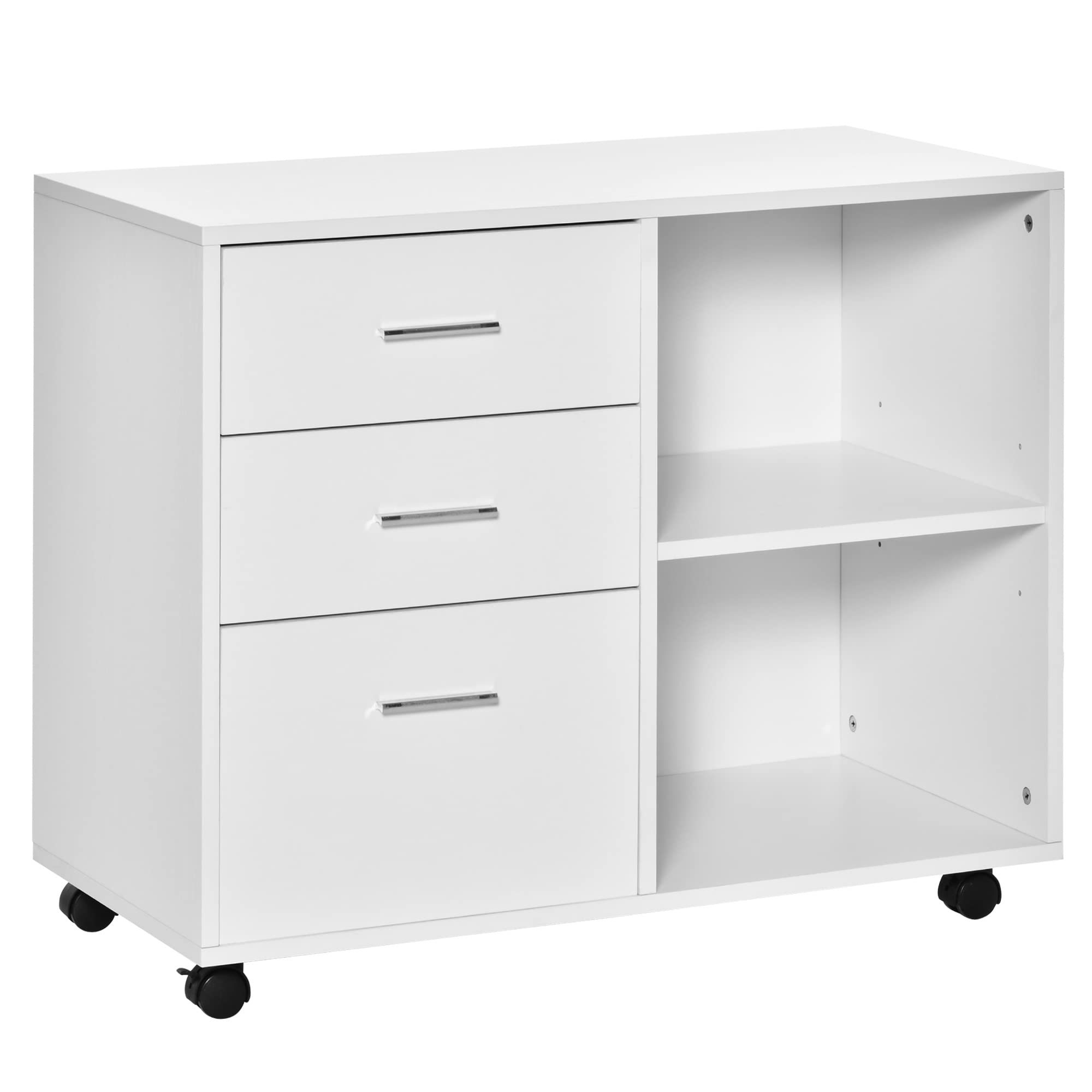 HOMCOM 3-Drawer Mobile Printer Stand with 2 Storage Shelves, White Office Cabinet for Home & Workspace - Perfect for Printer Storage, File Organization & Small Space Solutions
