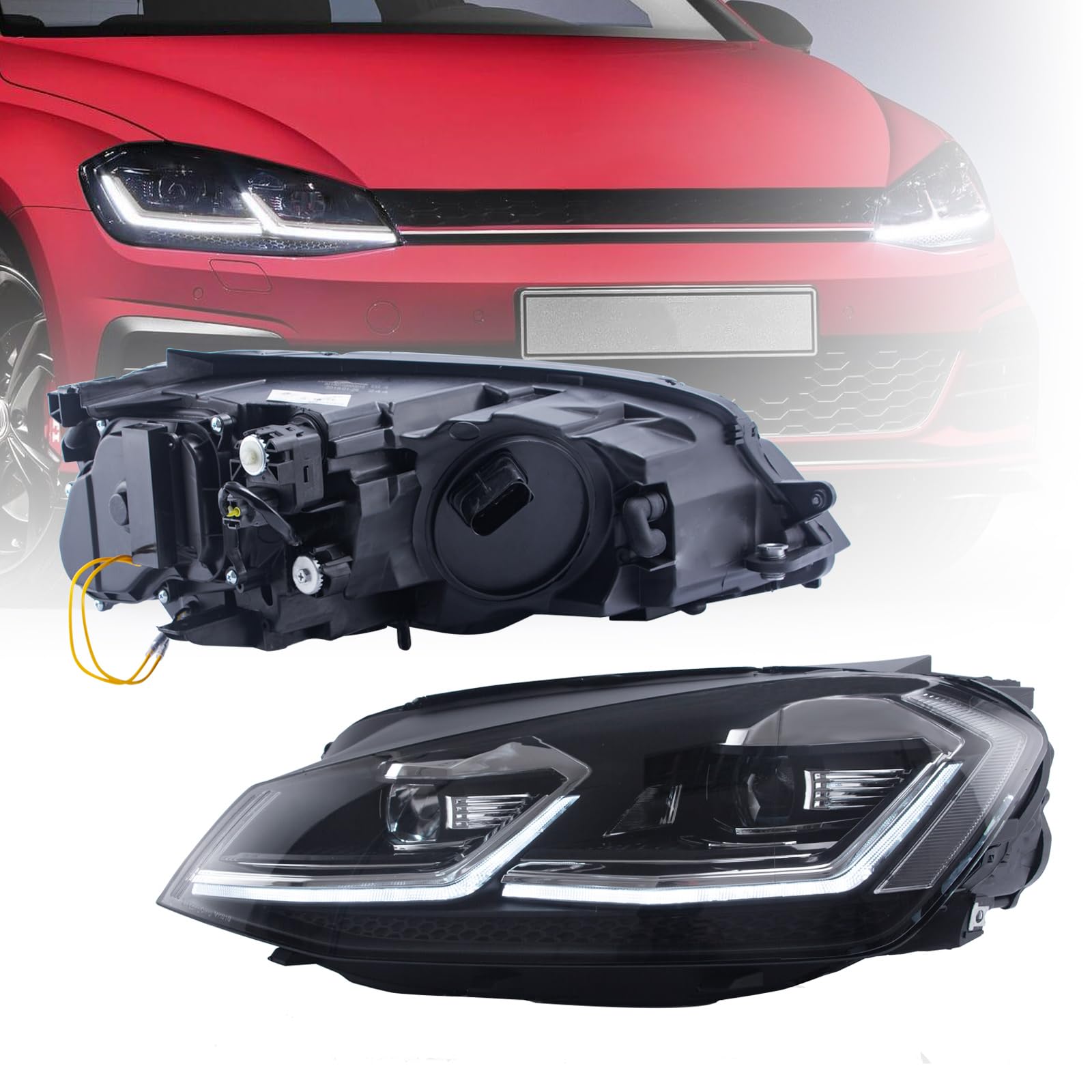 JDMSPEED LED Headlights with Dynamic Turn Signal - Compatible with VW Volkswagen Golf 7 (2013-2018) | High Brightness Replacement Headlamps for Night Driving & Enhanced Visibility