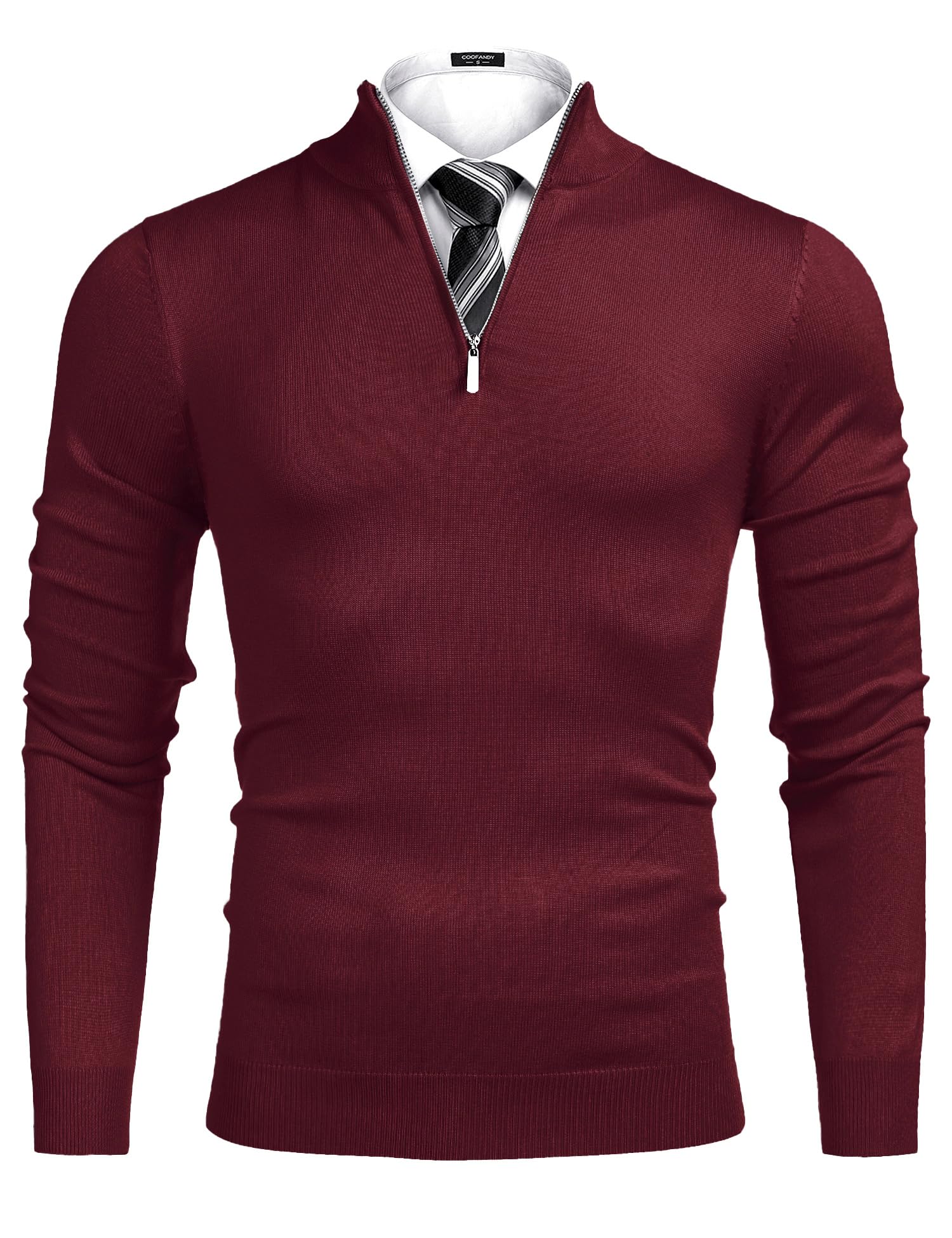 COOFANDY Men's Slim Fit Lightweight Quarter Zip Sweater - Mock Neck Pullover Casual Polo for Work & Outdoor Activities