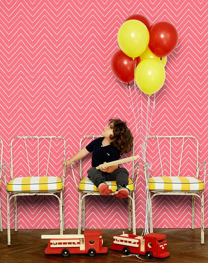 Frances Chevron Wallpaper by Wallshoppe - Pink Flamingo Pattern Peel & Stick Wallpaper for Bedroom, Nursery, or Bathroom Decor