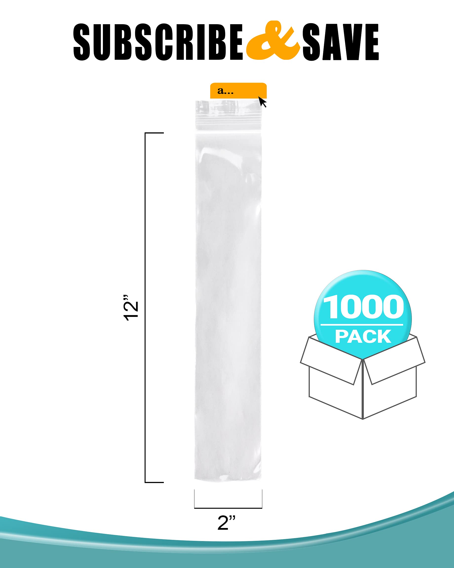 APQ 2x12 Inch Clear Reclosable Zipper Bags - 1000 Pack of 2 Mil Thick Waterproof Plastic Storage Bags with Secure Zipper Closure | Jewelry, Crafts, Industrial & Household Organization | Perfect for Beads, Small Parts, Snacks & Travel Essentials