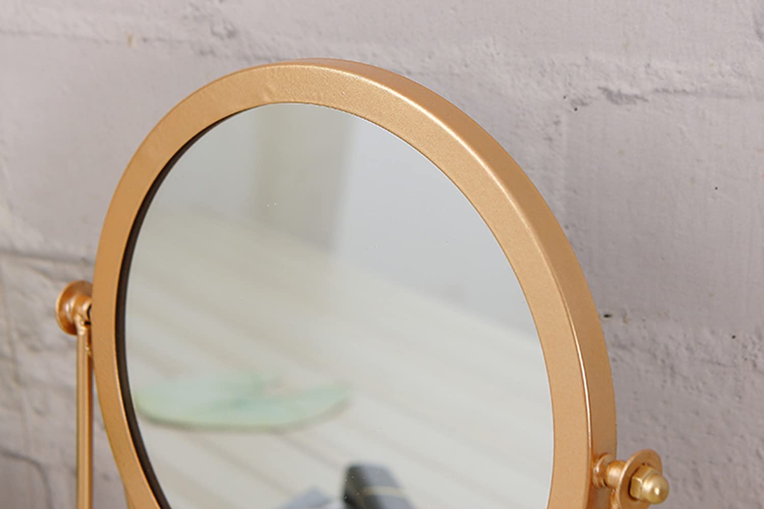 Golden Tabletop Makeup Mirror - 360° Swivel & Adjustable Single-Sided Vanity Mirror with Iron Stand, 7.1