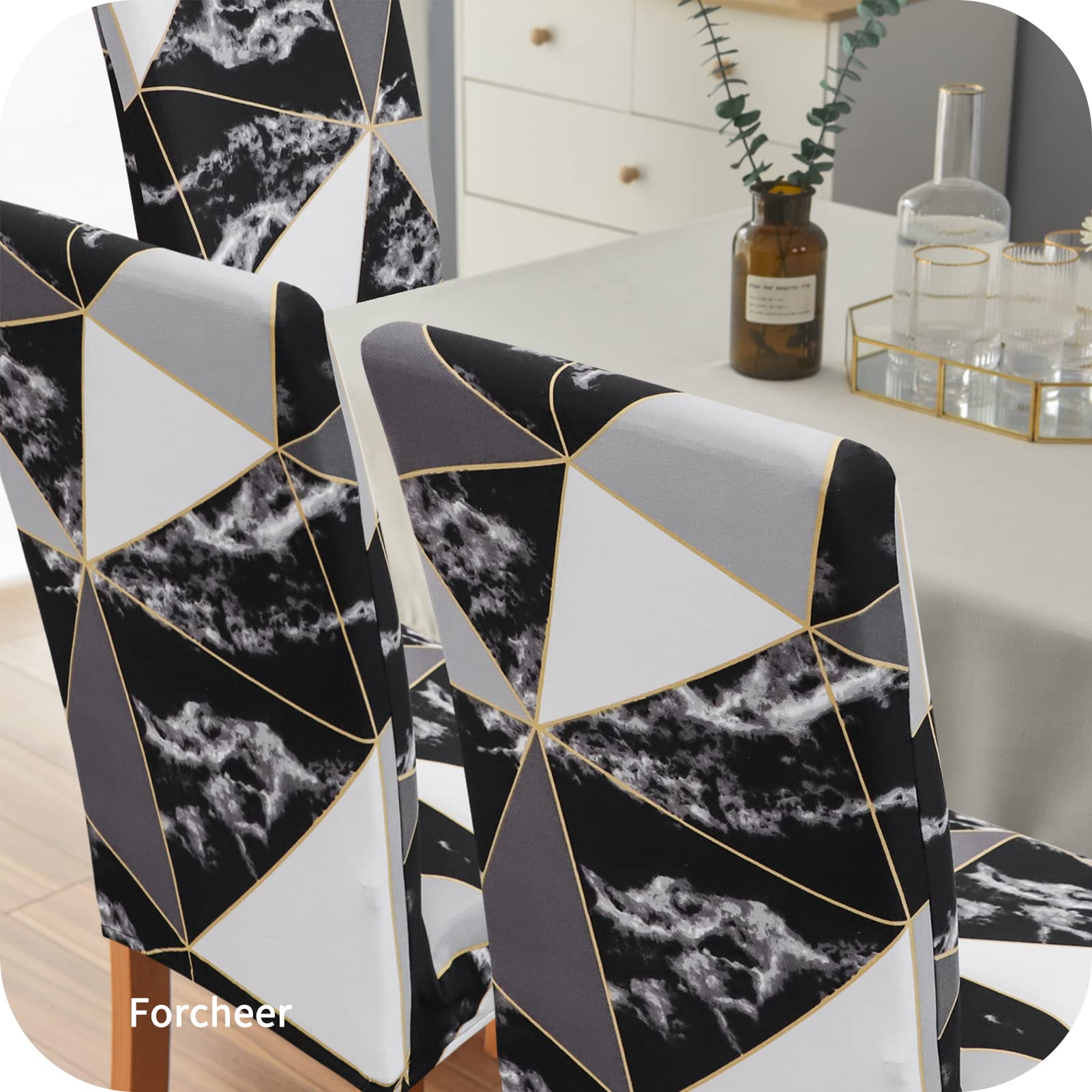 FORCHEER Stretch Dining Chair Covers Set of 4 - Marble Pattern Washable Slipcovers for Kitchen, Parsons & Dining Room Chairs - Perfect for Home Decor, Parties & Daily Use