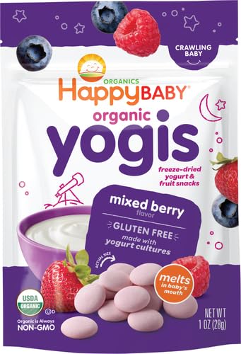 Organic Mixed Berry Yogurt Snacks for Babies - Happy Baby 1oz Pouch | Healthy Toddler Snack for On-the-Go, Daycare & Travel