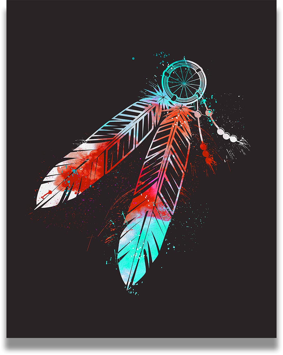 Authentic Native American Feather Wall Art - Handmade Indian Culture Canvas Decor for Bathroom, Bedroom, Kitchen, Office & Living Room - 16x20 Ready to Hang - Perfect for Boho, Southwest & Tribal Home Decor Styles