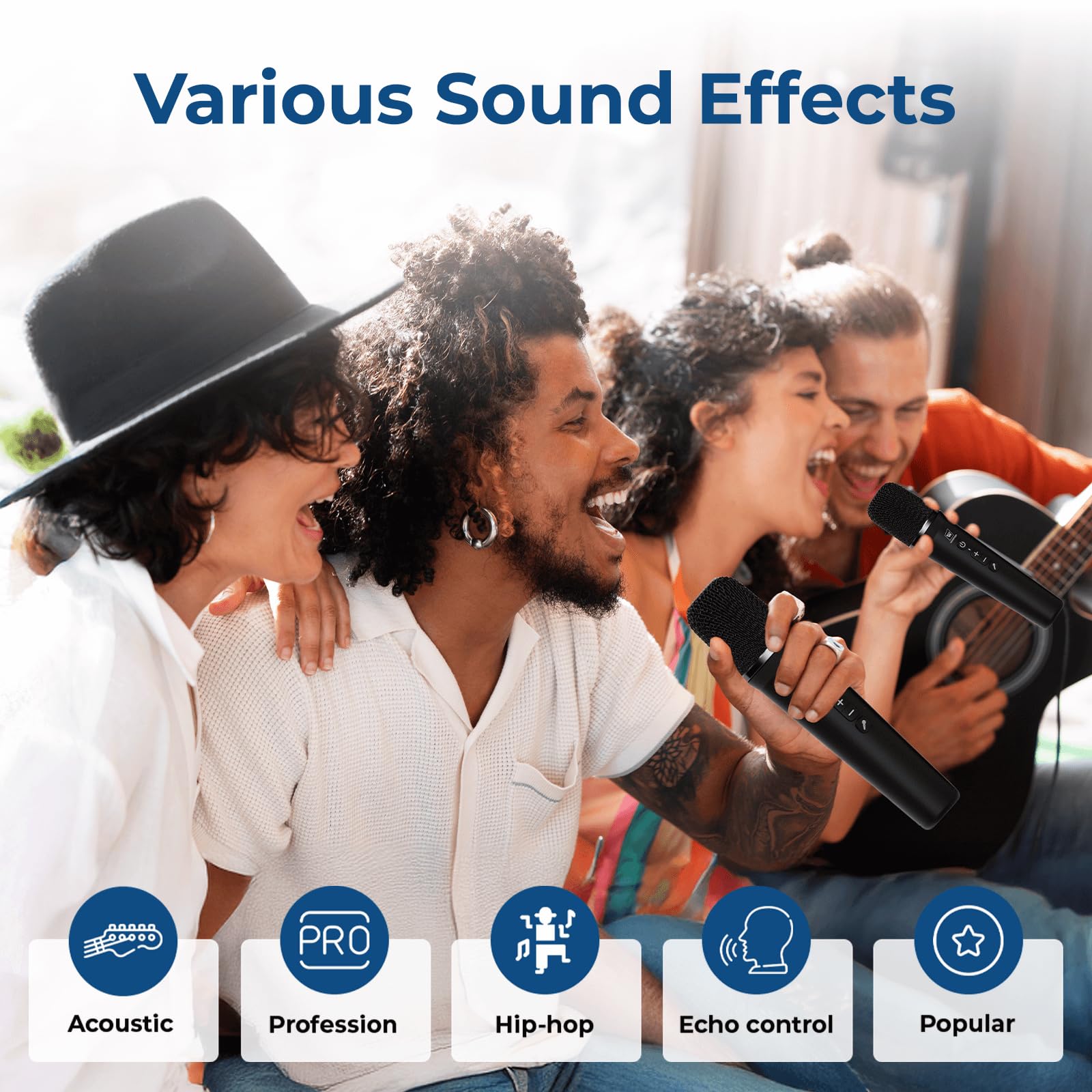100W Powerful Portable PA Speaker System with 2 Wireless Microphones - Bluetooth 5.0, USB/TF/Aux Input, Karaoke Machine & Guitar Support - Ideal for Outdoor Events, Parties, Public Speaking and Home Karaoke