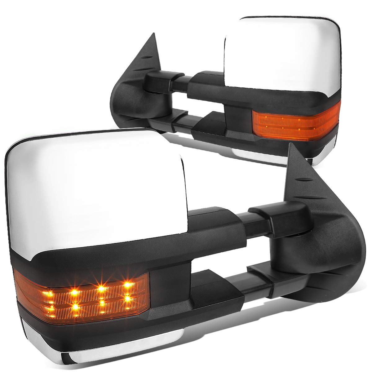 DNA MOTORING TWM-028-T666-CH-AM Chrome Manual Telescoping Towing Mirrors with Amber LED Turn Signals for 2007-2013 Chevy Silverado 1500 - Perfect for Enhanced Visibility & Safety During Towing & Night Driving