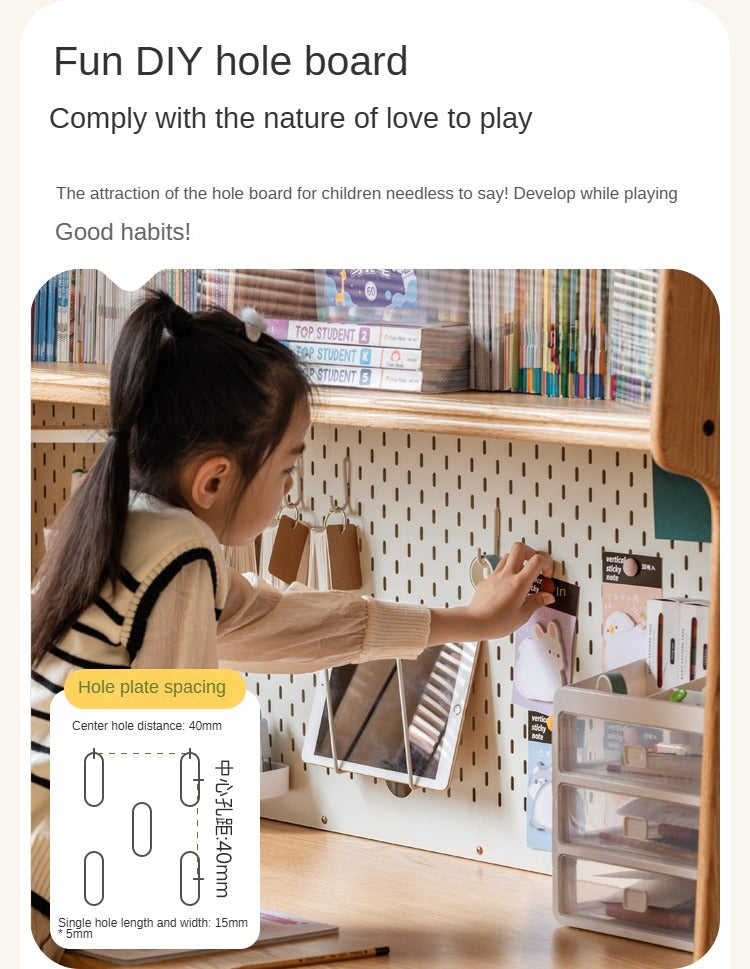 Beech Solid Wood Adjustable Height Kids Study Desk with Hand Crank Lift - Perfect for Homeschooling, Online Learning & Children's Homework Station