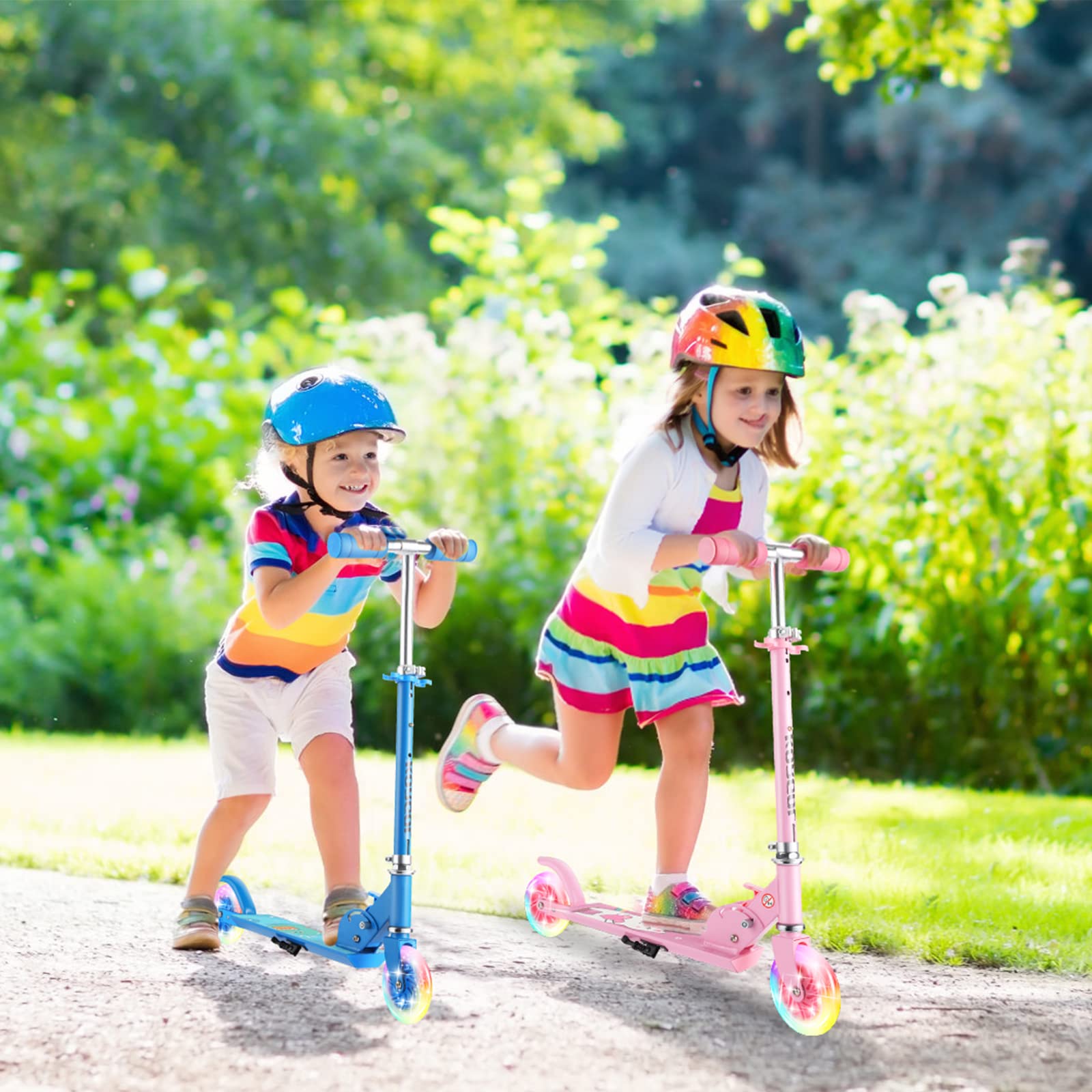 **Best Kids Kick Scooter for Ages 3-12 - LED Light Up Wheels, 3-Level Adjustable Handlebar, Lightweight & Foldable 2-Wheel Scooter in Girly Pink - Perfect for Christmas & Birthday Gifts for Girls & Boys | Outdoor Play, Commuting & Fun Rides**