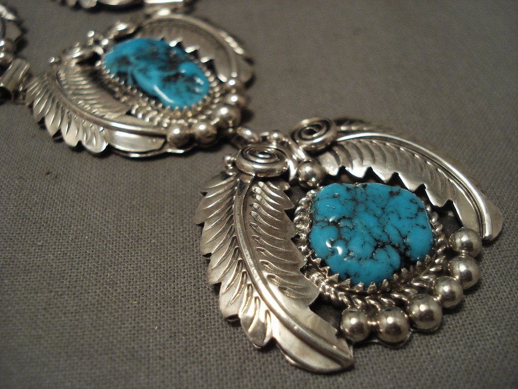 101 Grams Sterling Silver Navajo Native American Turquoise Leaf Necklace - Handmade Heavy Statement Jewelry for Women, Perfect for Boho Fashion, Festivals & Special Occasions