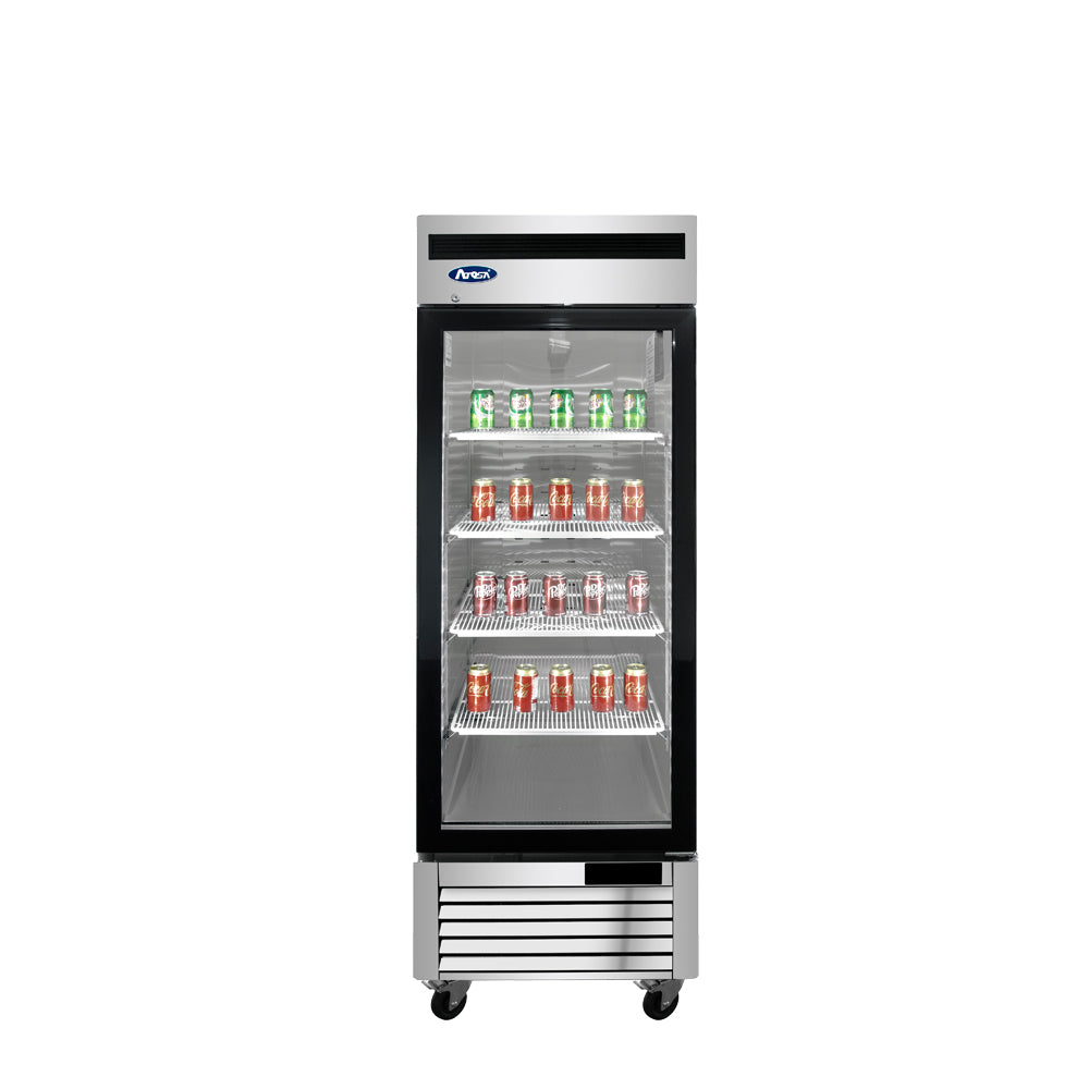 Atosa 27 Inch Commercial Merchandising Refrigerator - 1 Glass Door Stainless Steel Display Fridge for Restaurants, Cafes, and Convenience Stores