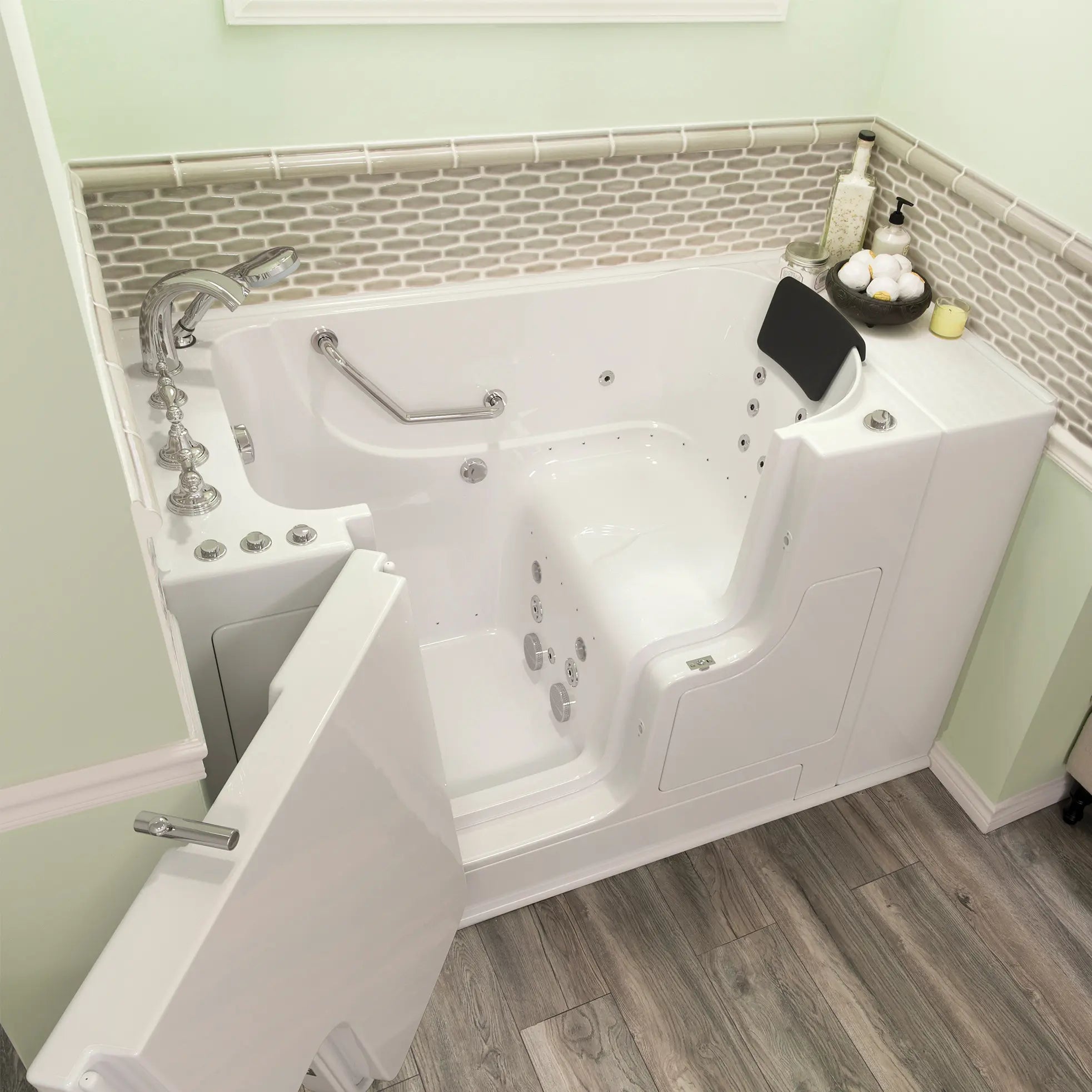 Premium 30 x 52 Inch Gelcoat Walk-In Bathtub with Air Spa & Whirlpool System - Left Hand Drain & Faucet - Ideal for Elderly & Mobility Assistance, Relaxation Therapy, and Spa-Like Bathing Experience at Home