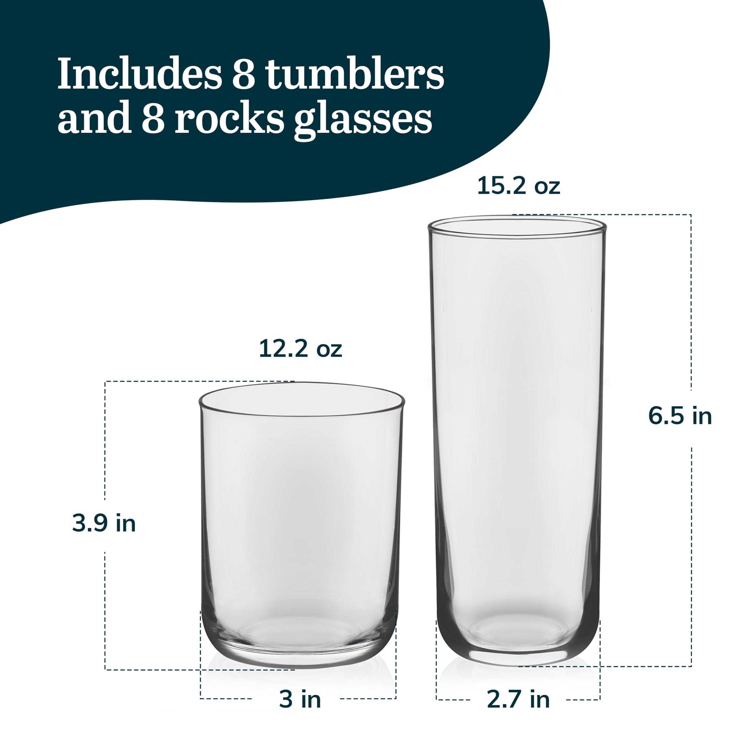 Libbey Lisbon 16-Piece Tumbler and Rocks Glass Set - Durable Drinkware for Cocktails, Iced Tea & Everyday Use - Perfect for Home Bars, Parties & Restaurants