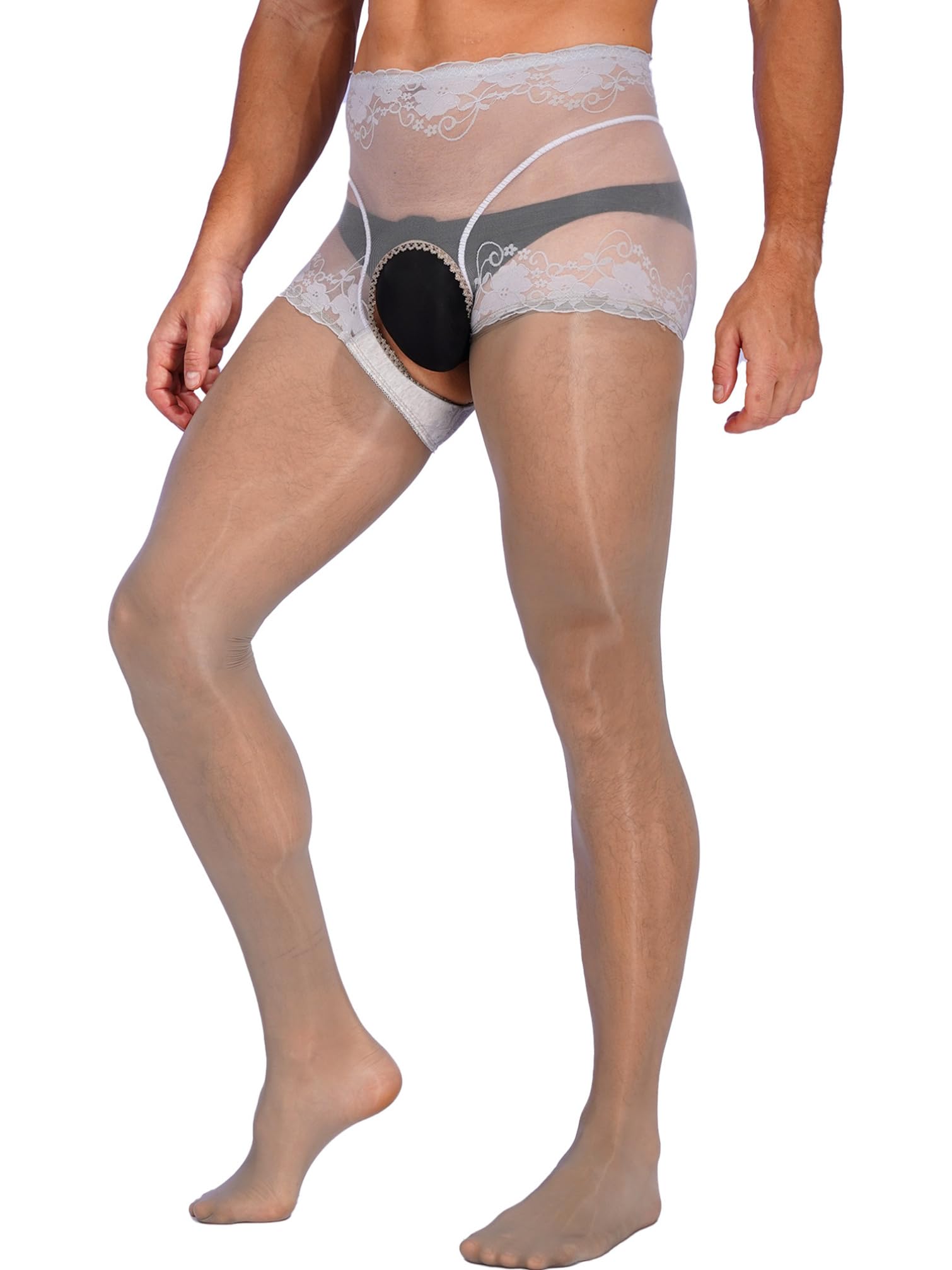 TiaoBug Men's Floral Lace Pantyhose - Sheer Hollow Out Tights Stockings for Crossdressing & Cosplay - Perfect for Halloween, Parties and Sensual Wear
