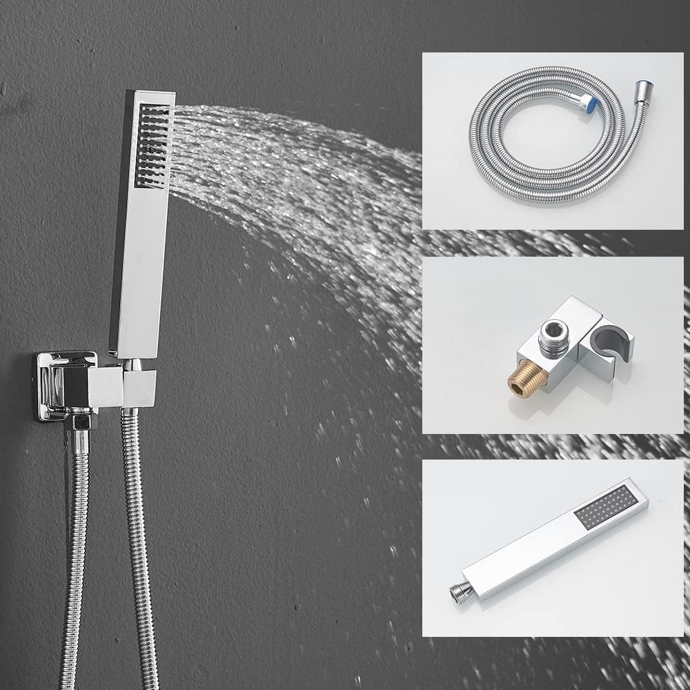 10 Inch Ceiling Mounted Rain Shower System - Polished Chrome Rainfall Shower Head with Mixer Valve & Rough-in Trim - Perfect for Modern Bathroom & Spa-like Shower Experience