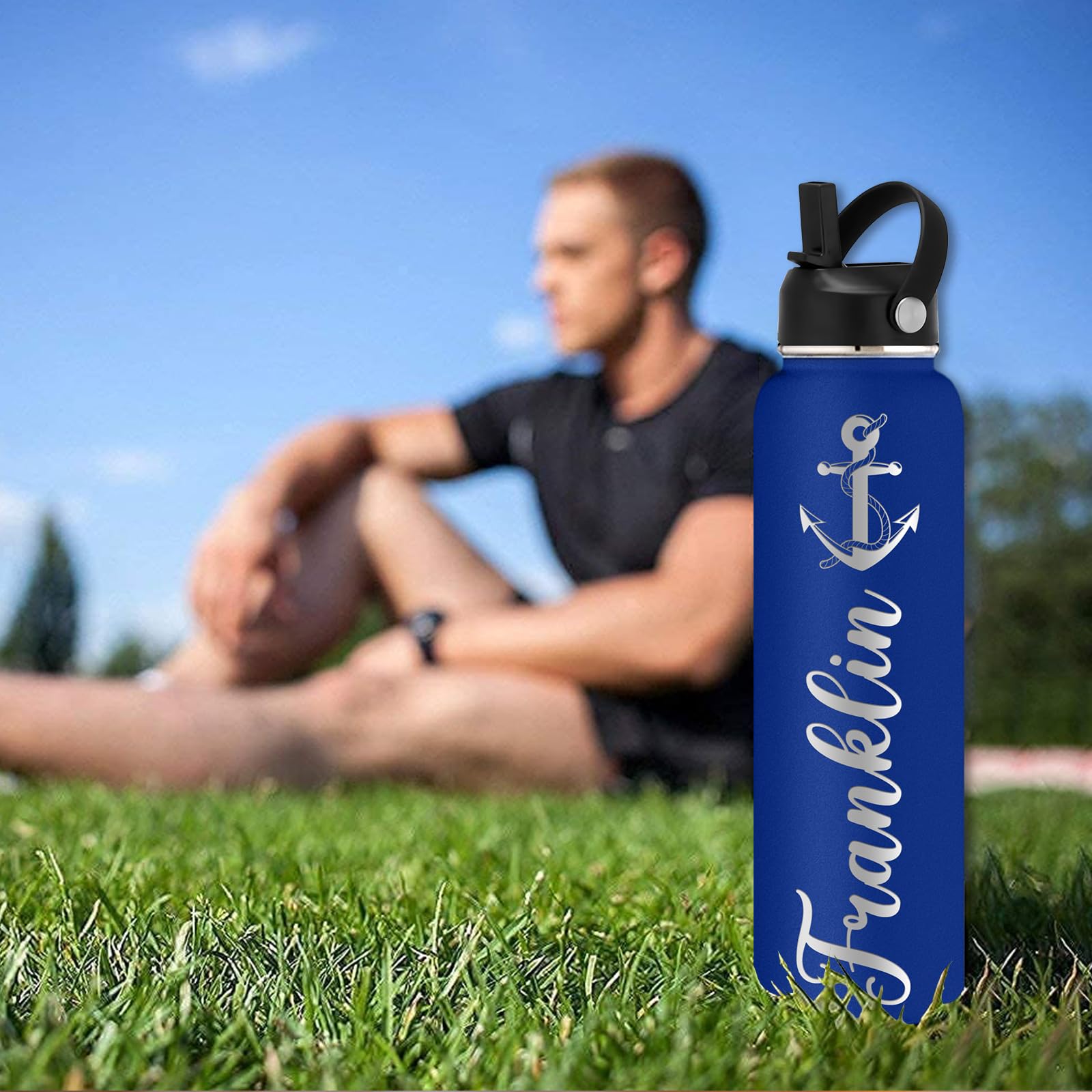 Personalized Stainless Steel Water Bottle with Straw Lid - Custom Name Engraved, Double Wall Insulated (12oz/18oz/24oz/32oz/40oz) - Perfect for School, Gym, Hiking & Outdoor Activities