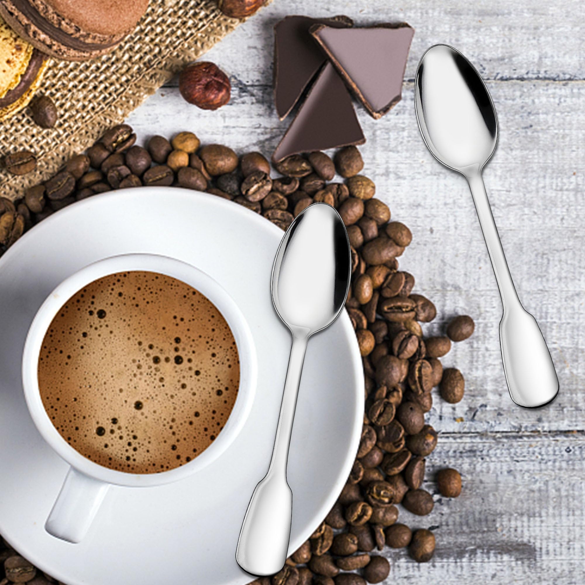 E-far 12-Piece Coffee Spoon Set - 5 Inch 18/10 Stainless Steel Small Spoons for Espresso, Tea, Dessert - Mirror Finish & Wide Handle - Dishwasher Safe - Perfect for Coffee Shops, Restaurants, and Home Use