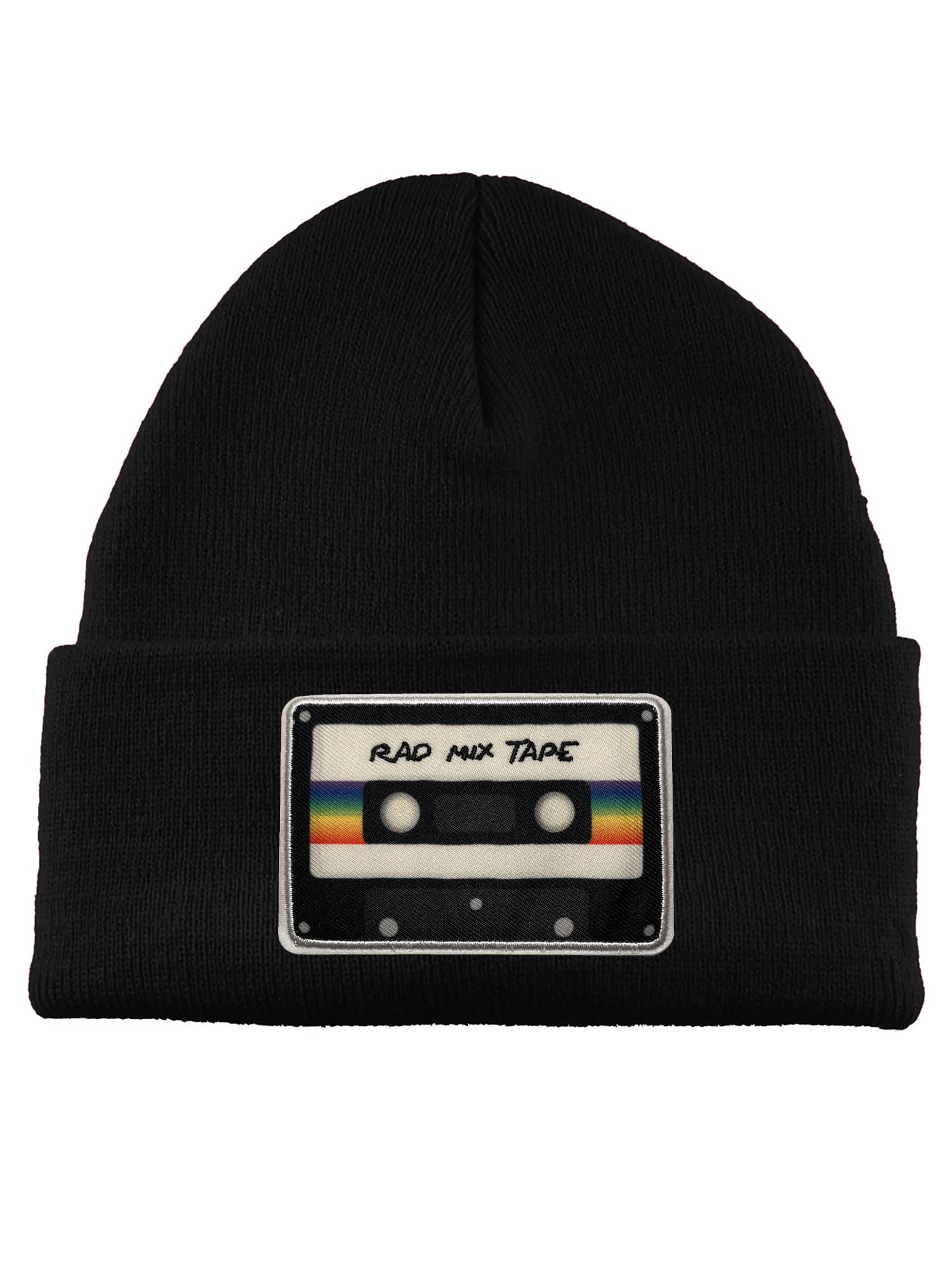 Gravity Threads Rad Mix Tape Patch Cuffed Beanie - Vintage Style Knit Hat for Men & Women - Perfect for Winter, Streetwear, and Hip-Hop Fashion