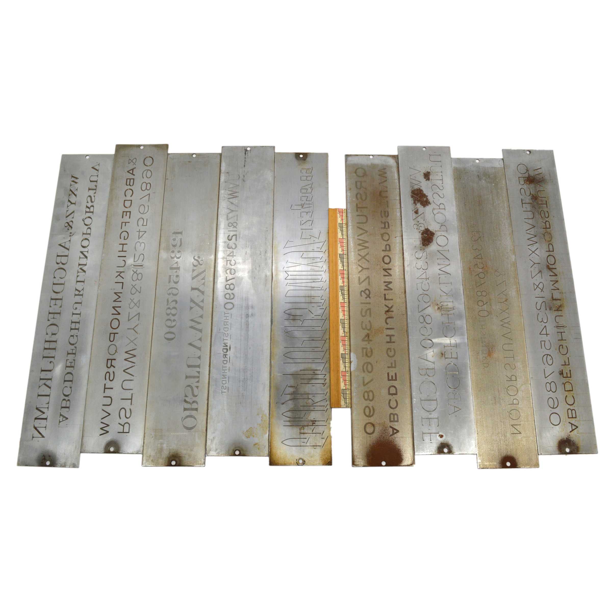 Vintage CRONITE Engraving Font Plate Set of 9 - Antique Engraver & Pantograph Lettering Plates for Metal, Wood & Jewelry Crafting - Perfect for DIY Projects, Sign Making & Personalized Gifts