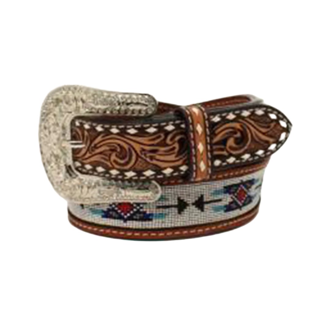 Angel Ranch Women's Tooled & Beaded Leather Belt - Western Style Fashion Accessory for Cowgirl Outfits and Country Events