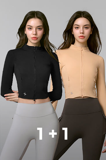 1+1 Slim Fit Crop Zip Up Jacket for Women - Trendy Casual Outerwear for Spring & Fall Fashion | Perfect for Streetwear, Layering & Everyday Outfits