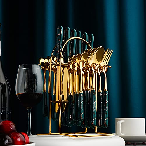 24-Piece Stainless Steel Silverware Set with Ceramic Handle - 304 Stainless Steel Cutlery (Fork, Spoon, Knife) - Elegant Blue Dinnerware for Home, Restaurant & Party Use