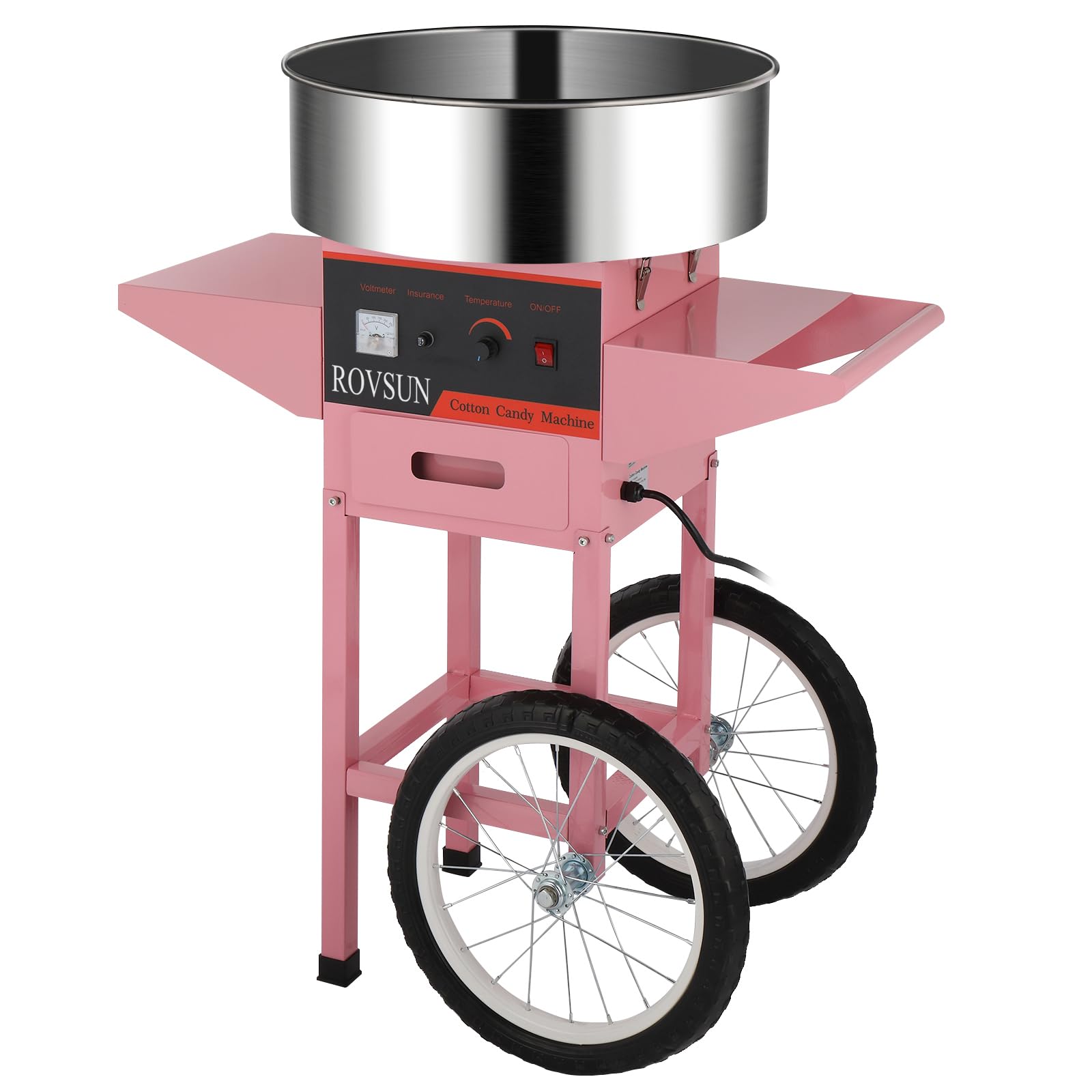 ROVSUN 21 Inch Commercial Cotton Candy Machine - Electric Candy Floss Maker with Stainless Steel Bowl, Sugar Scoop & Storage Drawer - Perfect for Home Parties, Carnivals, and Events