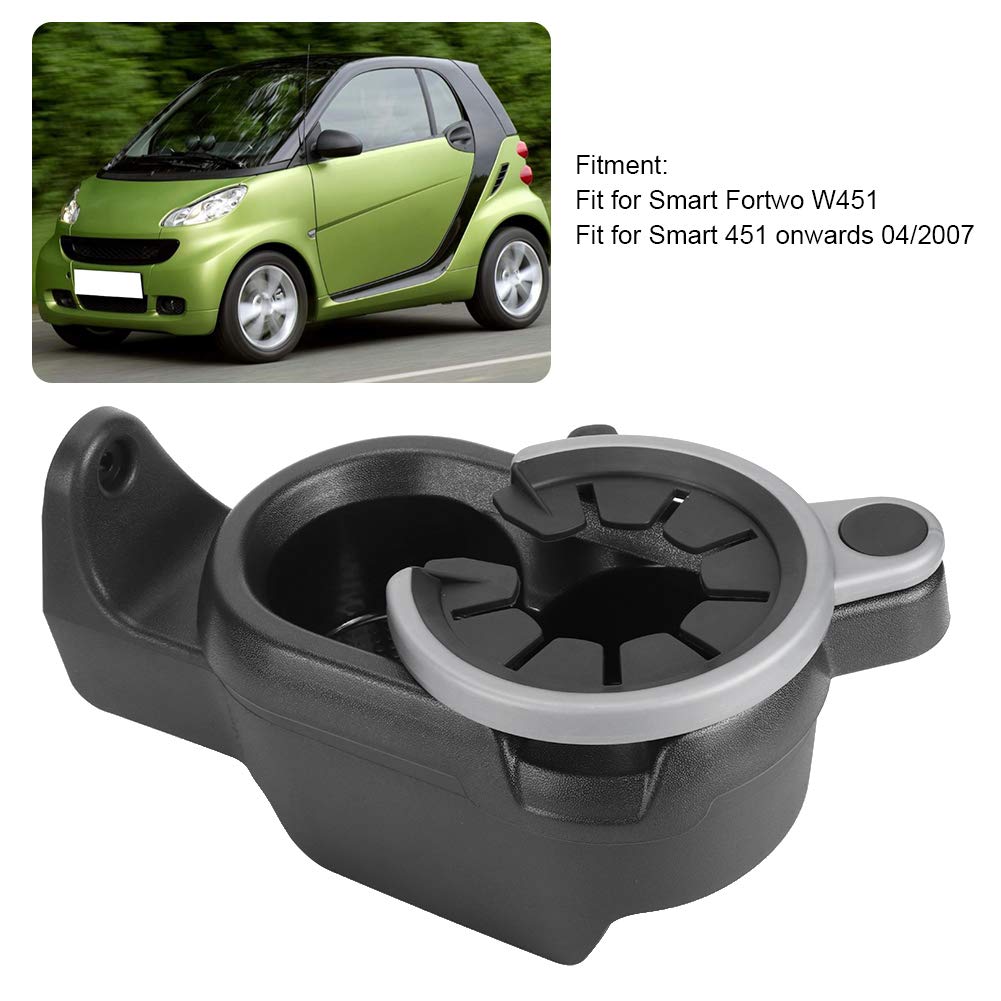 ABS Black Fortwo Cup Holder for Car Center Console - Compatible with Smart Fortwo 451 (2007 Onwards) - Perfect for Road Trips & Daily Commutes