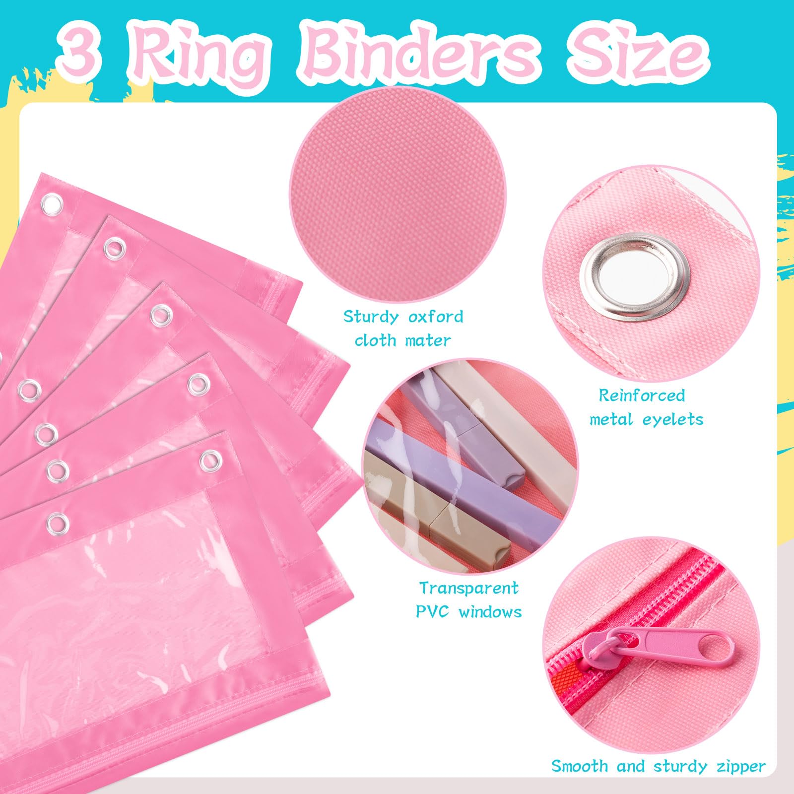 120 Pack 3-Ring Binder Pencil Pouches - Oxford Cloth Pencil Cases with Clear Window & Zipper Pulls for Kids, Adults, Office & School Supplies - Perfect for Classroom, Work & Organization (Light Pink)