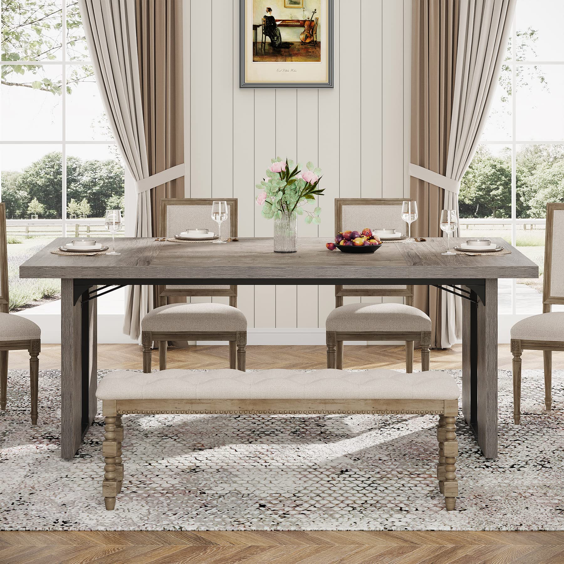 Tribesigns 71 Inch Large Dining Table for 6-8 People, Rustic Farmhouse Style Rectangular Kitchen Table, Solid Wood Dining Room Table for Family Gatherings, Dinner Parties & Home Decor