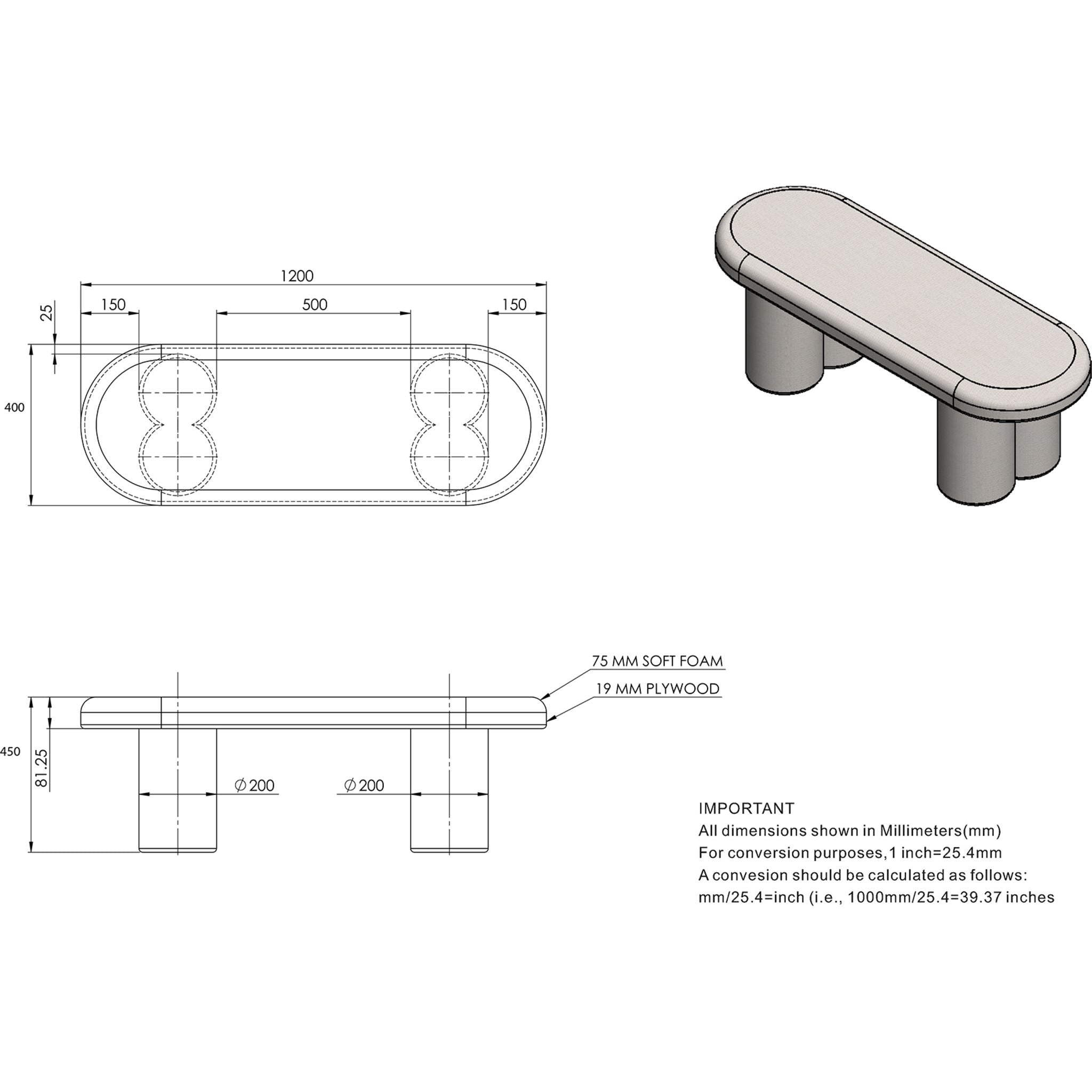 Azoro Bench - Warm Grey Upholstered Indoor/Outdoor Seating - Perfect for Patio, Garden, and Living Room Decor