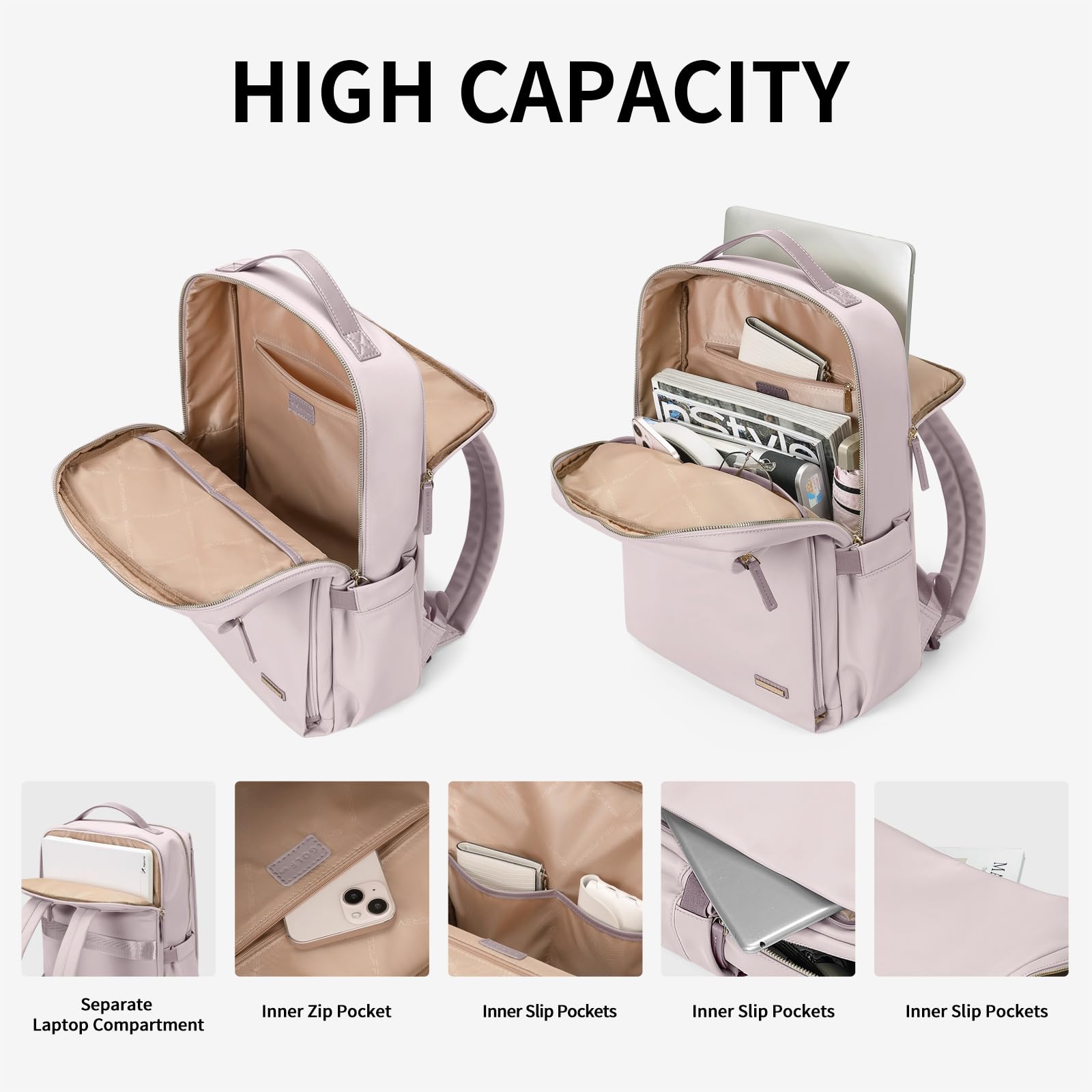 Stylish Women's Laptop Backpack Airline Approved - 15.6 Inch Notebook Backpack for Work, College & Travel - Multi-Functional Casual Daypack (Pinkish Grey) | Perfect for Business Trips, Campus Life & Daily Commute