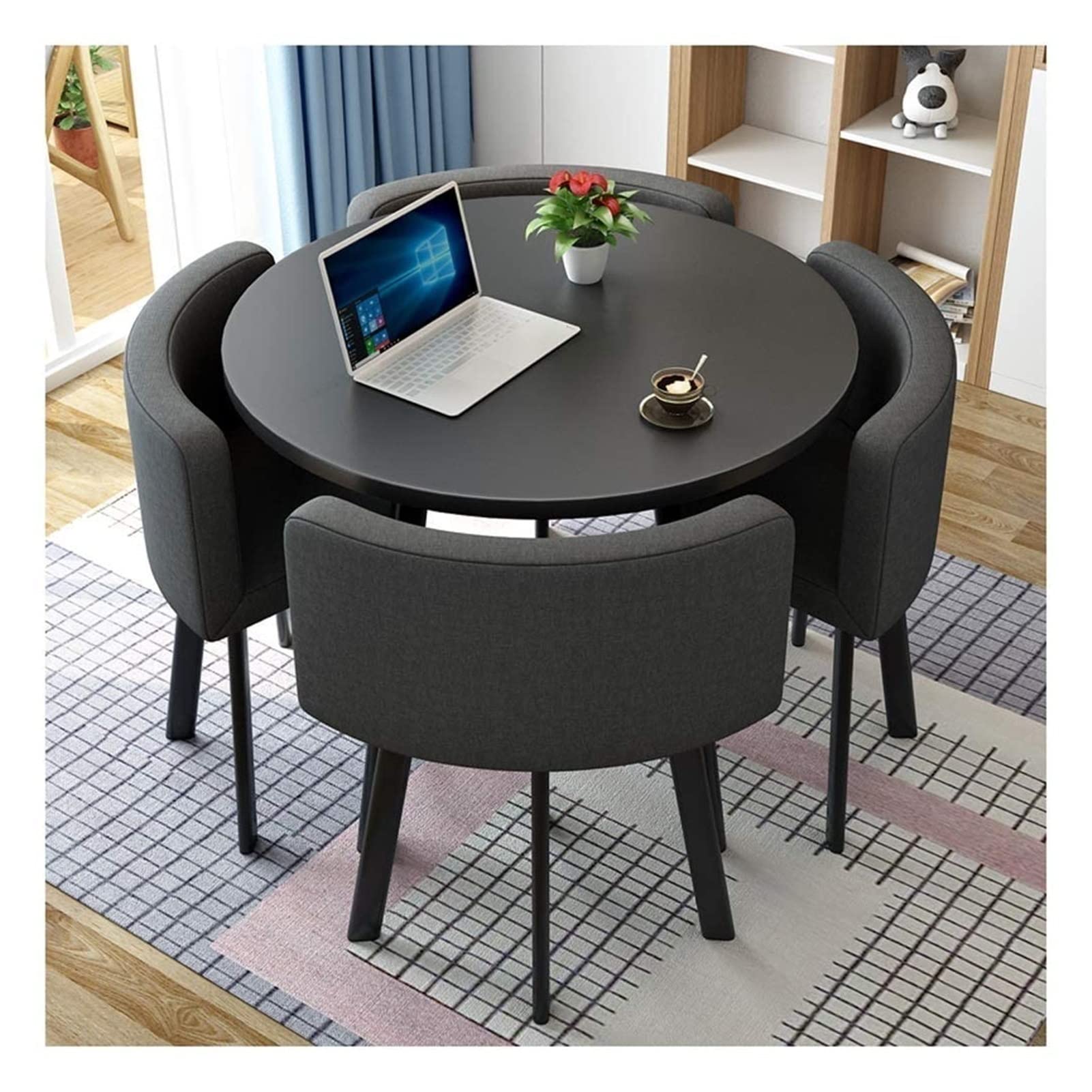 Round Conference Table Set with 4 Chairs - Small Meeting Room & Office Furniture, Business Guest Reception Table, Compact Dining Set for Home & Leisure (Black Cloth) - Perfect for Office Meetings, Home Workspaces & Small Dining Areas