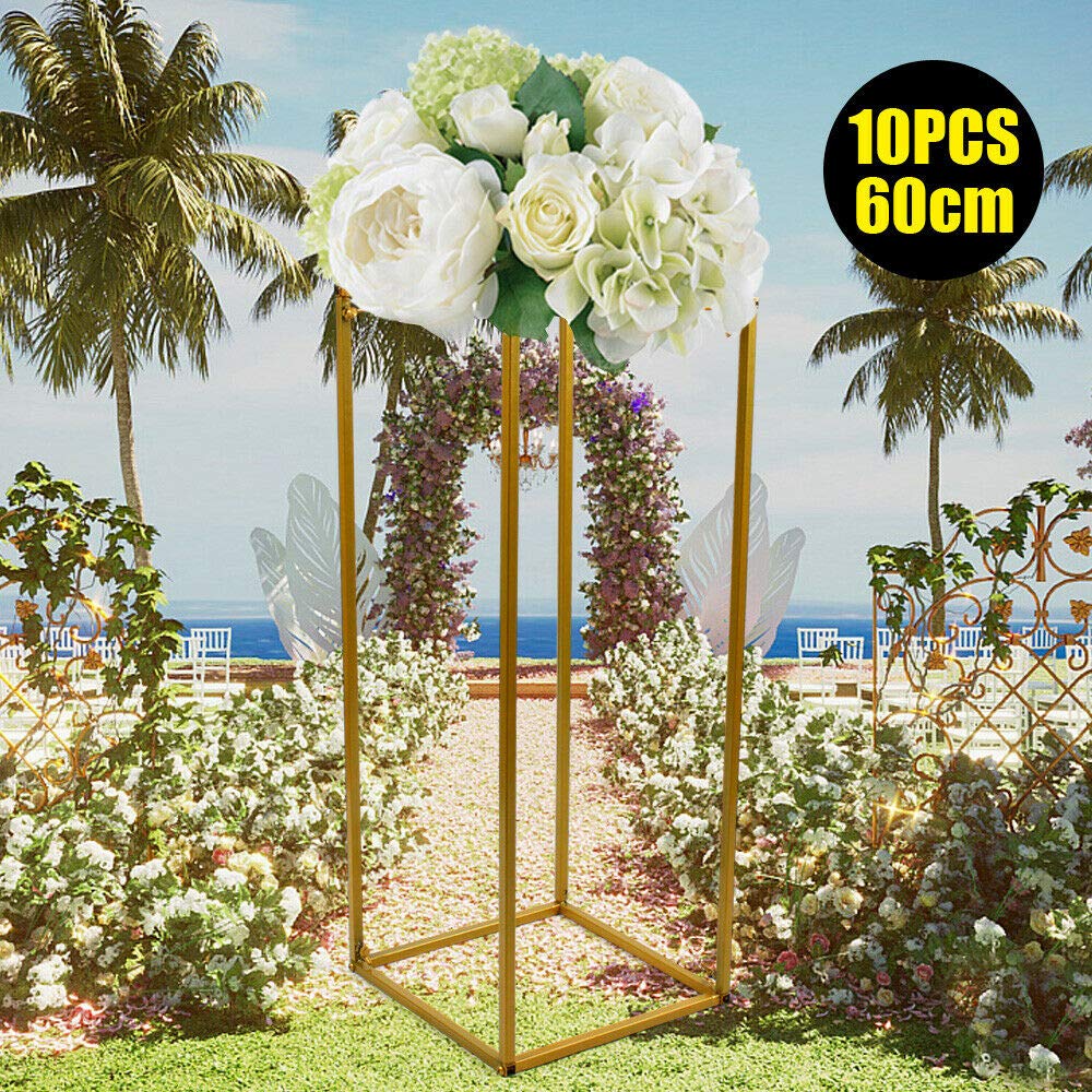 Modern Geometric Metal Flower Floor Vase Stand - 60cm Tall Wedding Centerpiece for Ceremony Aisle Decor, Reception Table Decorations, and Floral Backdrop Props (Set of 10)