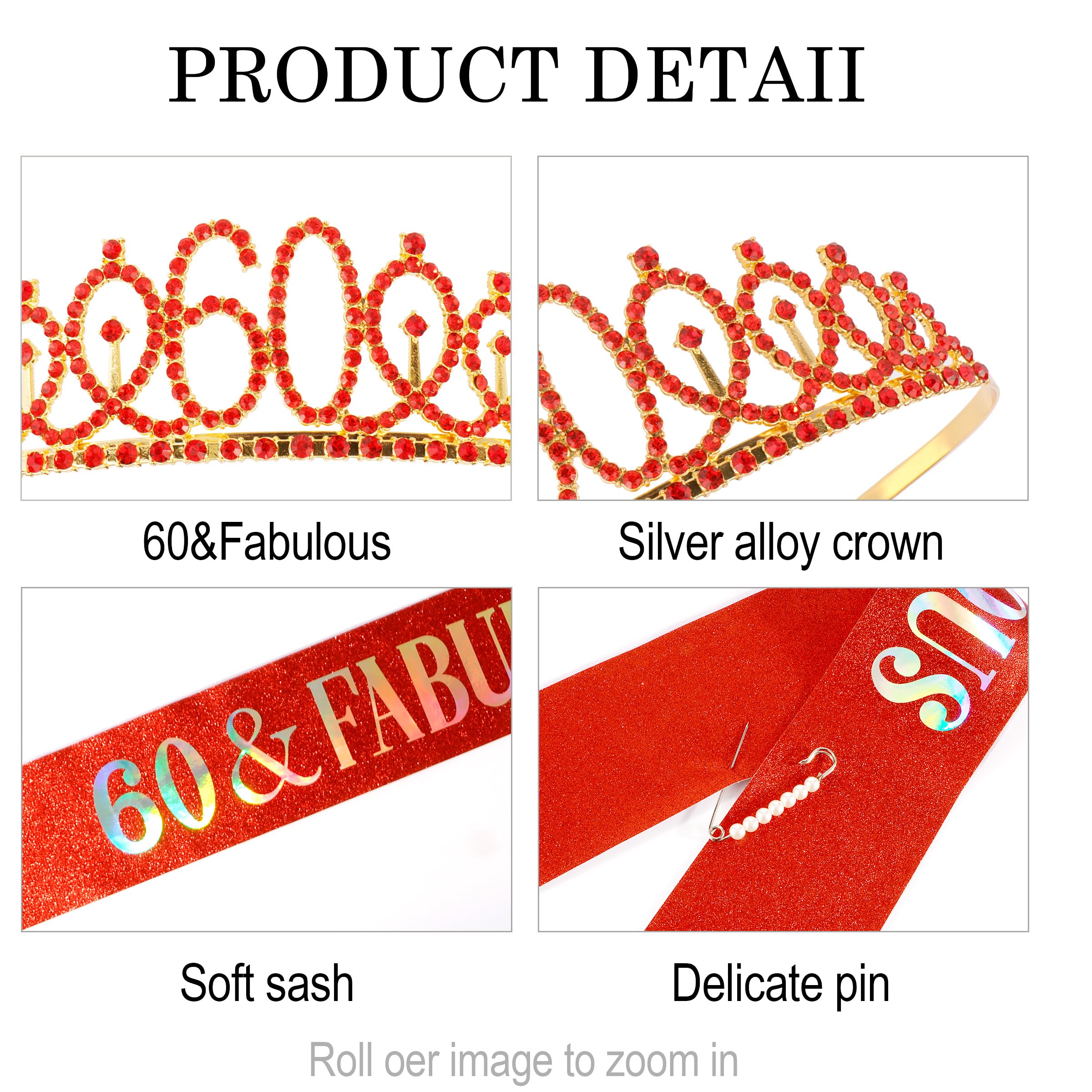 60th Birthday Sash & Tiara Set - Sparkling Red Birthday Crown for Women - 60th Birthday Party Decorations - Perfect for Milestone Celebrations, Birthday Photos & Special Occasions