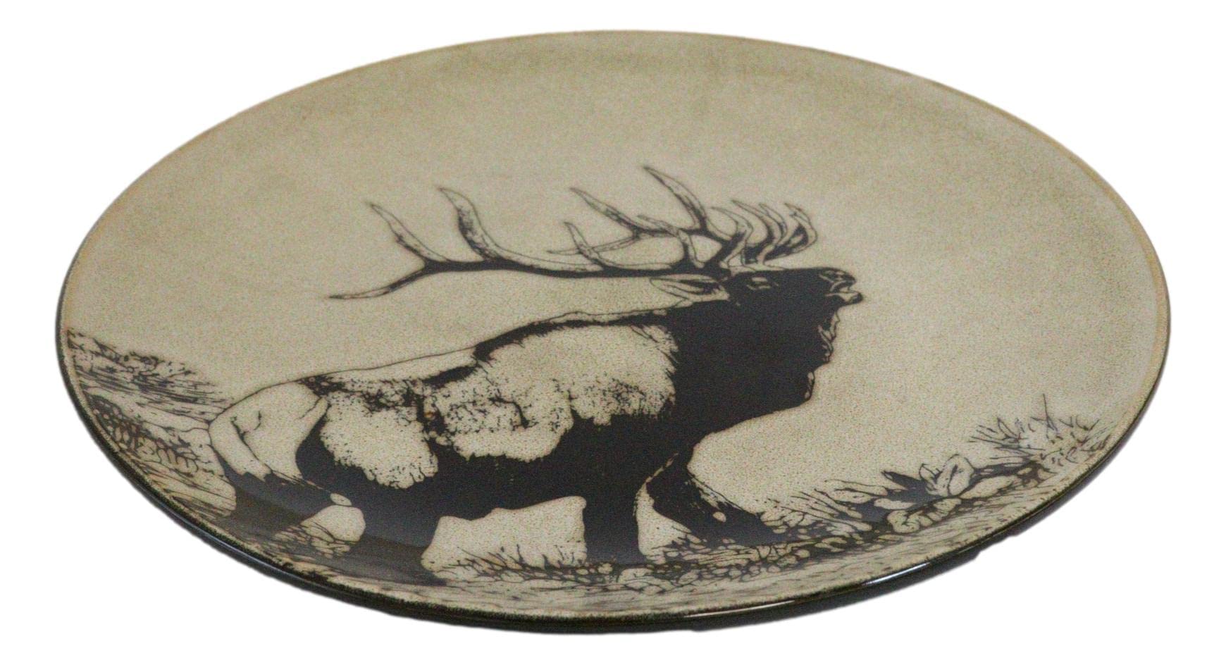 Ebros Animal Wildlife Forest Giant Emperor Bull Elk Abstract Art Large Round Dinner Plate Set of 2 (10.75