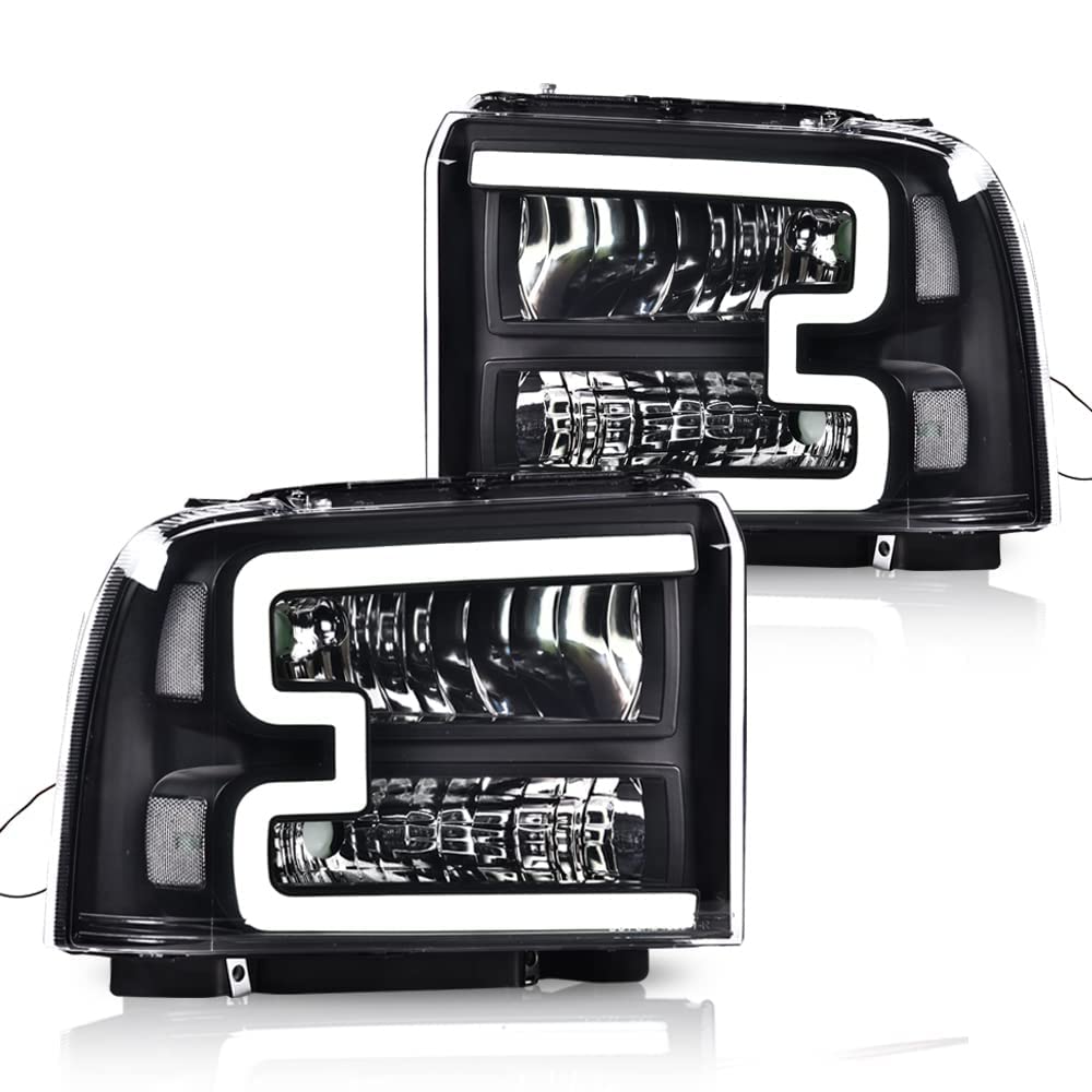 G-PLUS LED DRL Headlights for Ford F250 F350 F450 F550 Super Duty (2005-2007) - Clear Lens, Black Housing, Clear Reflector - Upgrade Your Truck's Style & Visibility for Night Driving & Off-Road Adventures